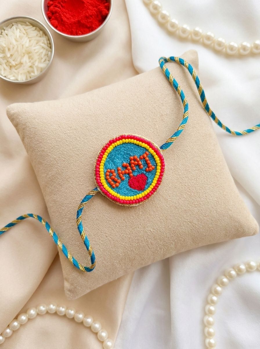 Handmade Blue Rakhi 2026 – Creative Beaded Rakhi for Brothers with Ritual Kit