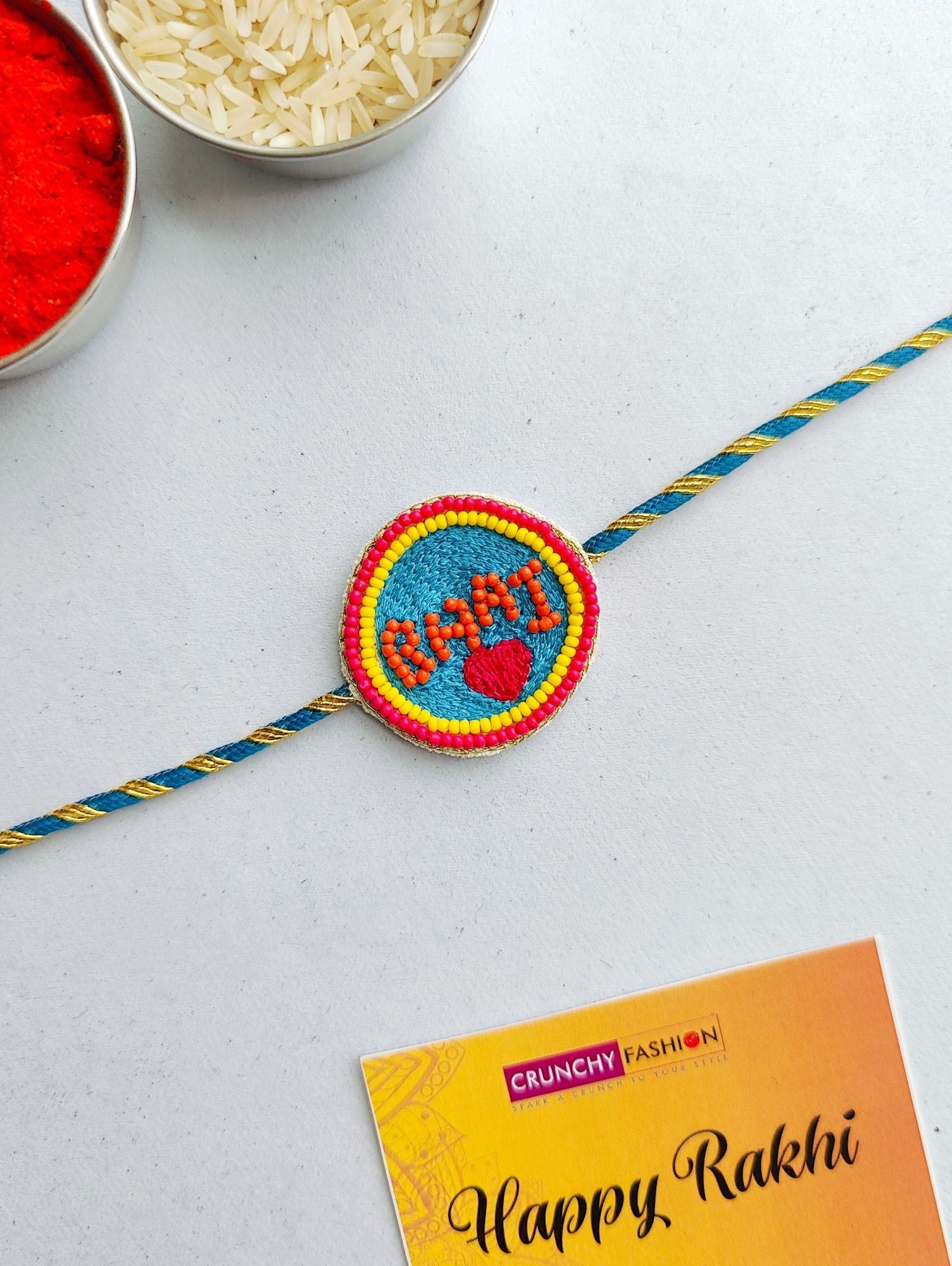 Handmade Blue Rakhi 2026 – Creative Beaded Rakhi for Brothers with Ritual Kit