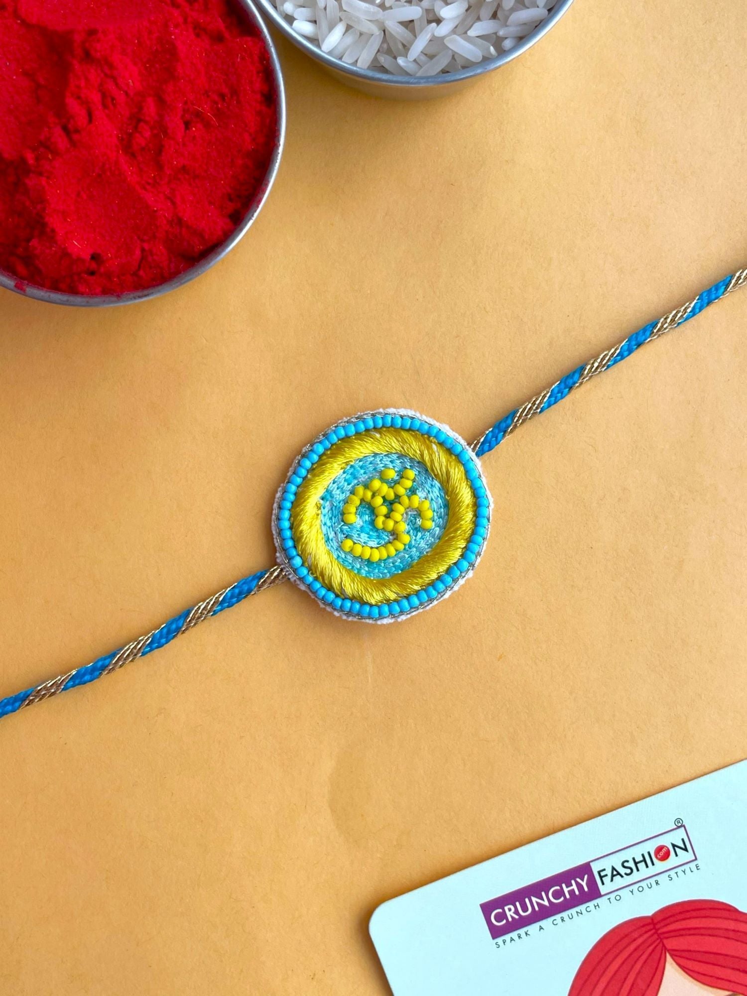 Handmade Sky-Blue OM Rakhi Set for Brother & Bhabhi – Latest Rakhi 2026