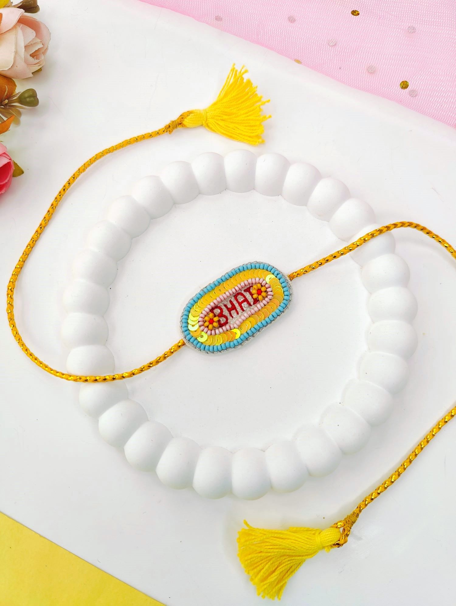yellow handmade rakhi designs, multi color bhai rakhi for brother