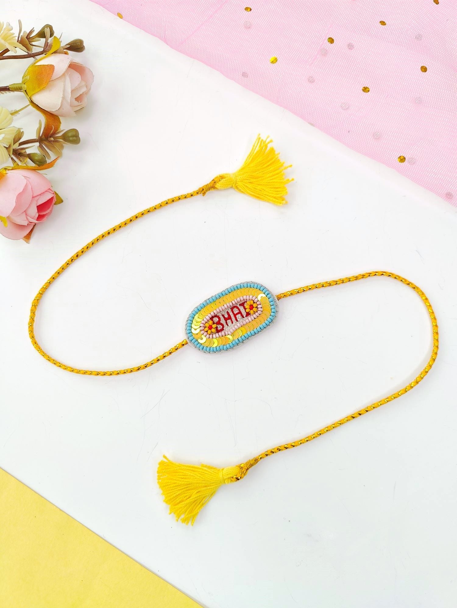 yellow handmade rakhi designs, multi color bhai rakhi for brother