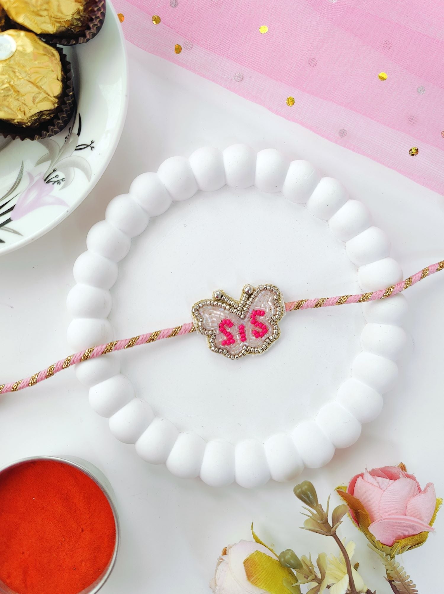 Handmade pink sis rakhi, cute butterfly sister rakhi 2026