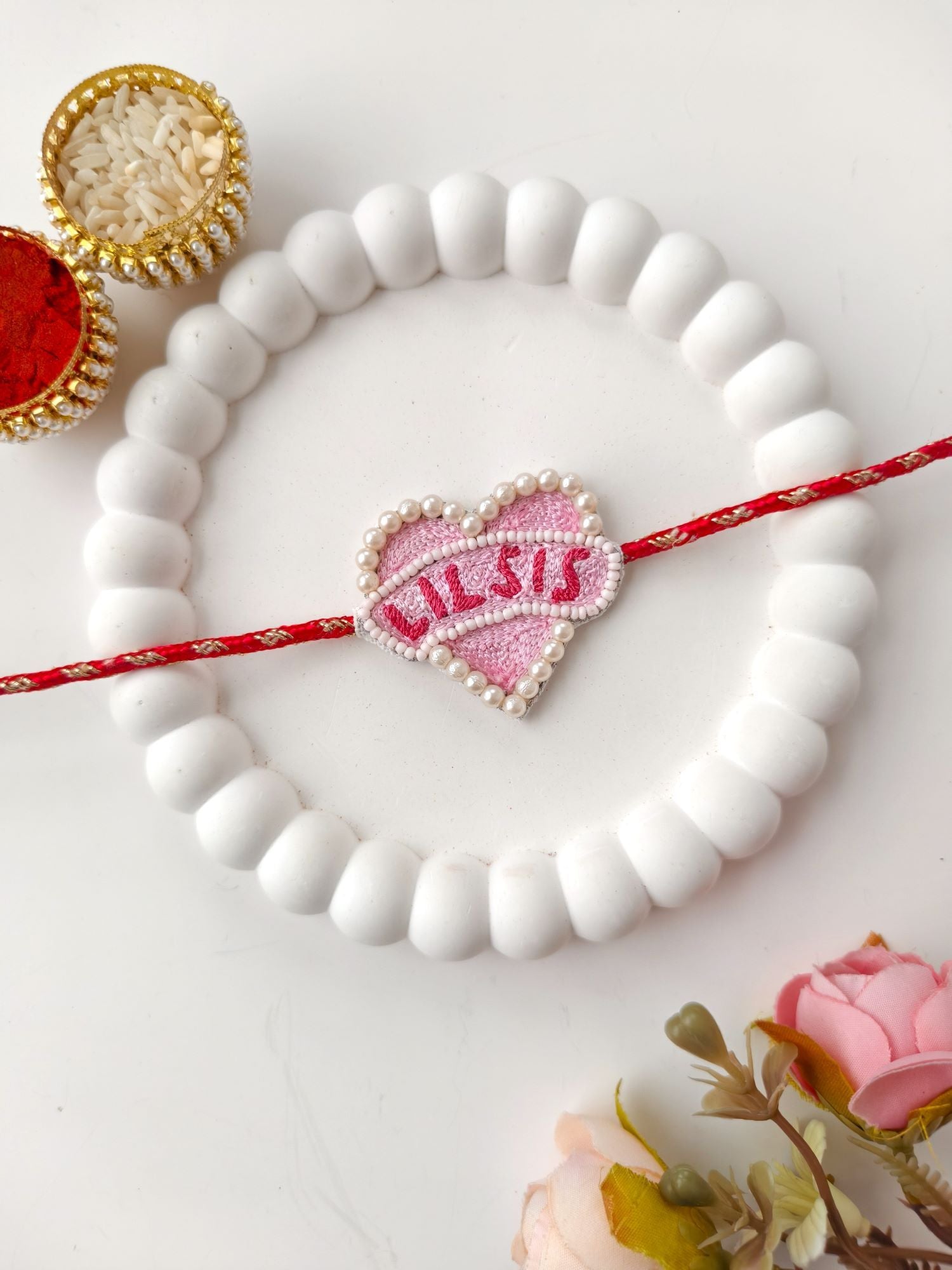 pink Lil-Sis designer rakhi for kids, premium handmade rakhi 2026