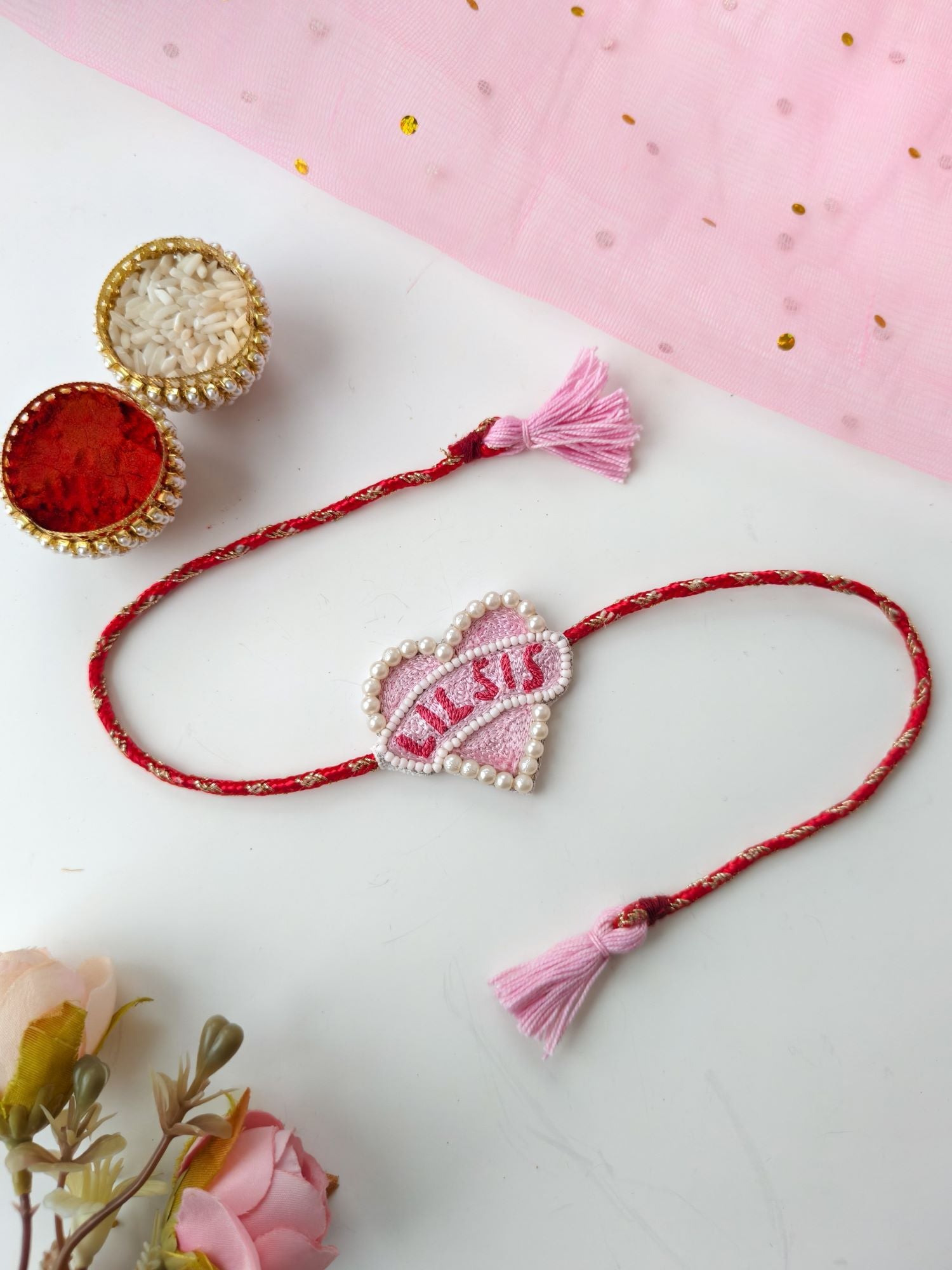 pink Lil-Sis designer rakhi for kids, premium handmade rakhi 2026