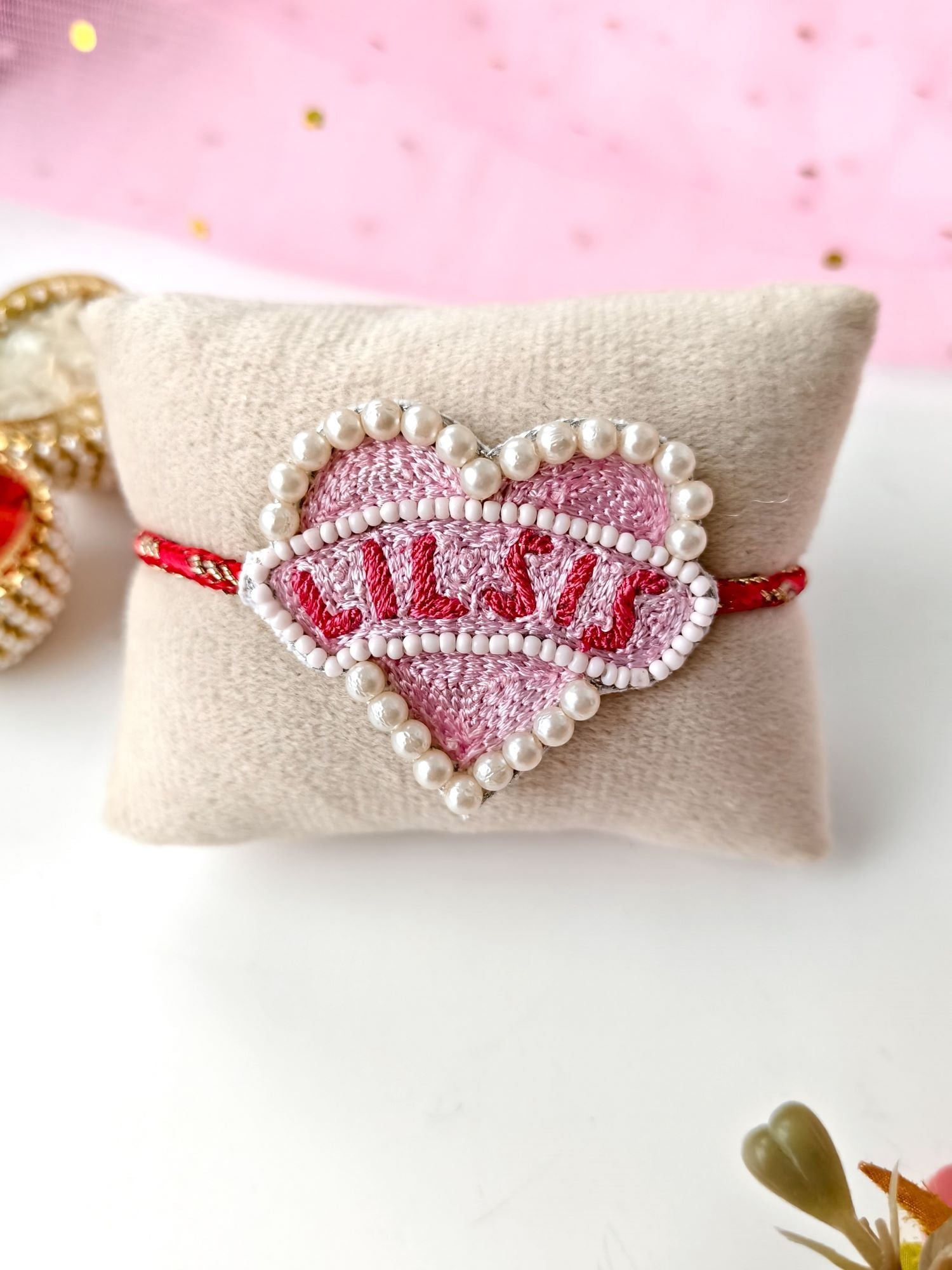 pink Lil-Sis designer rakhi for kids, premium handmade rakhi 2026