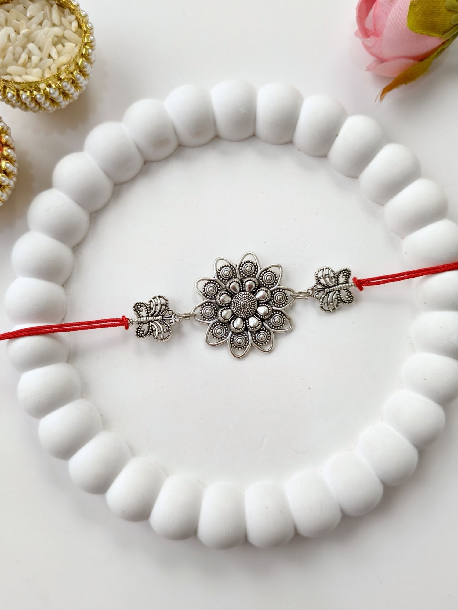 Oxidized silver flower Rakhi 2026, best rakhi for brother under 399