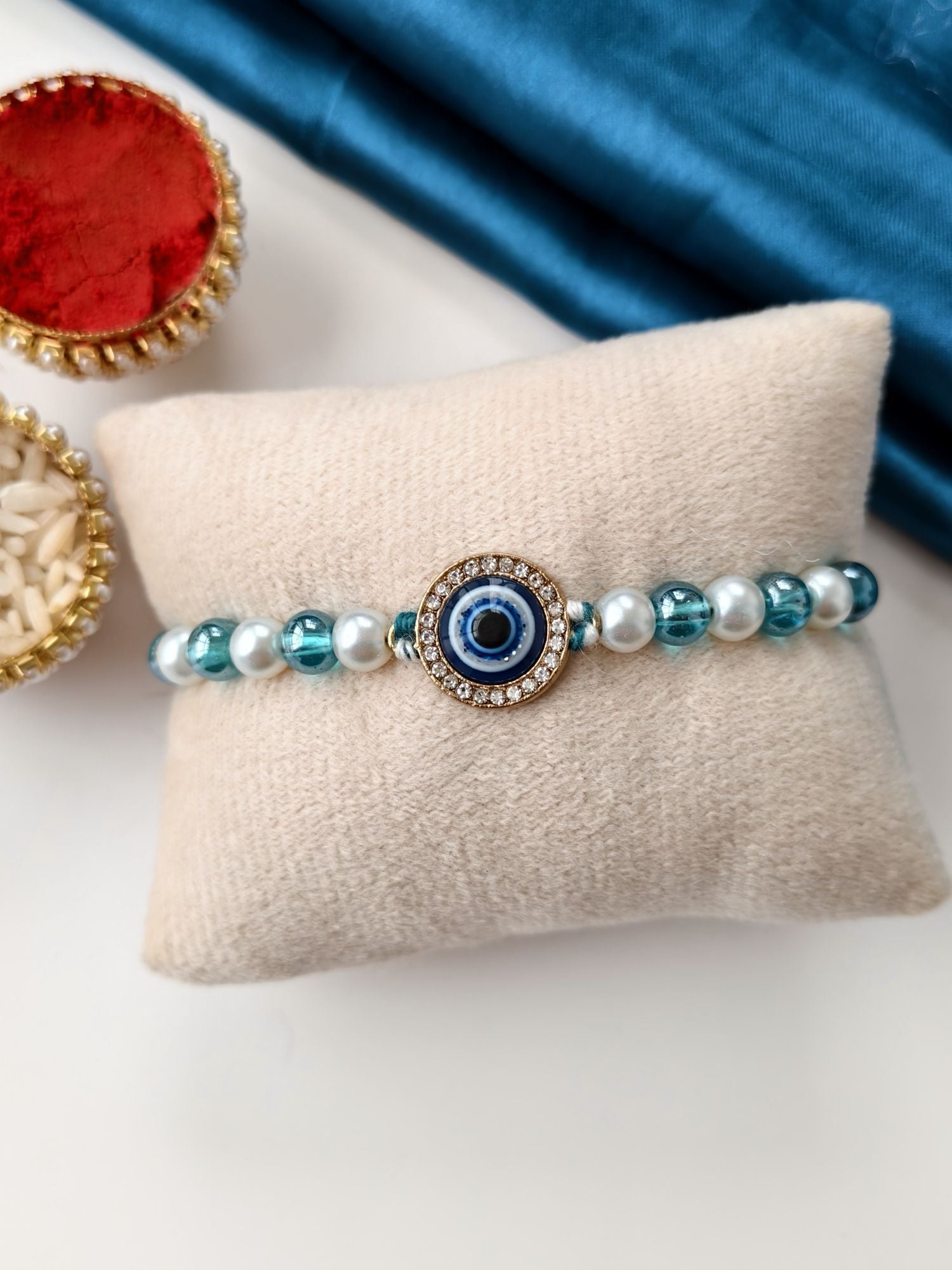 Blue evil eye Rakhi for brother, designer handmade Rakhi 2026
