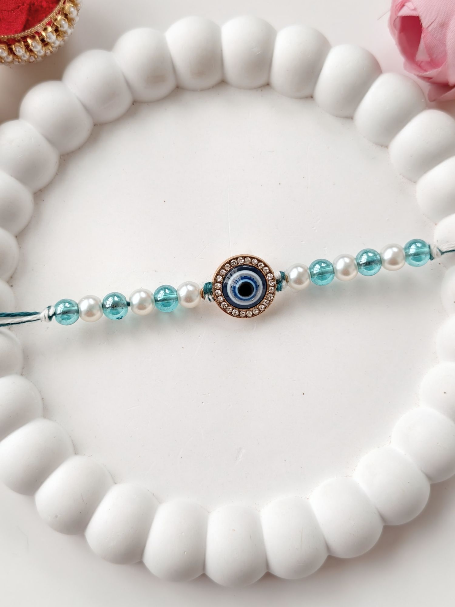 Blue evil eye Rakhi for brother, designer handmade Rakhi 2026