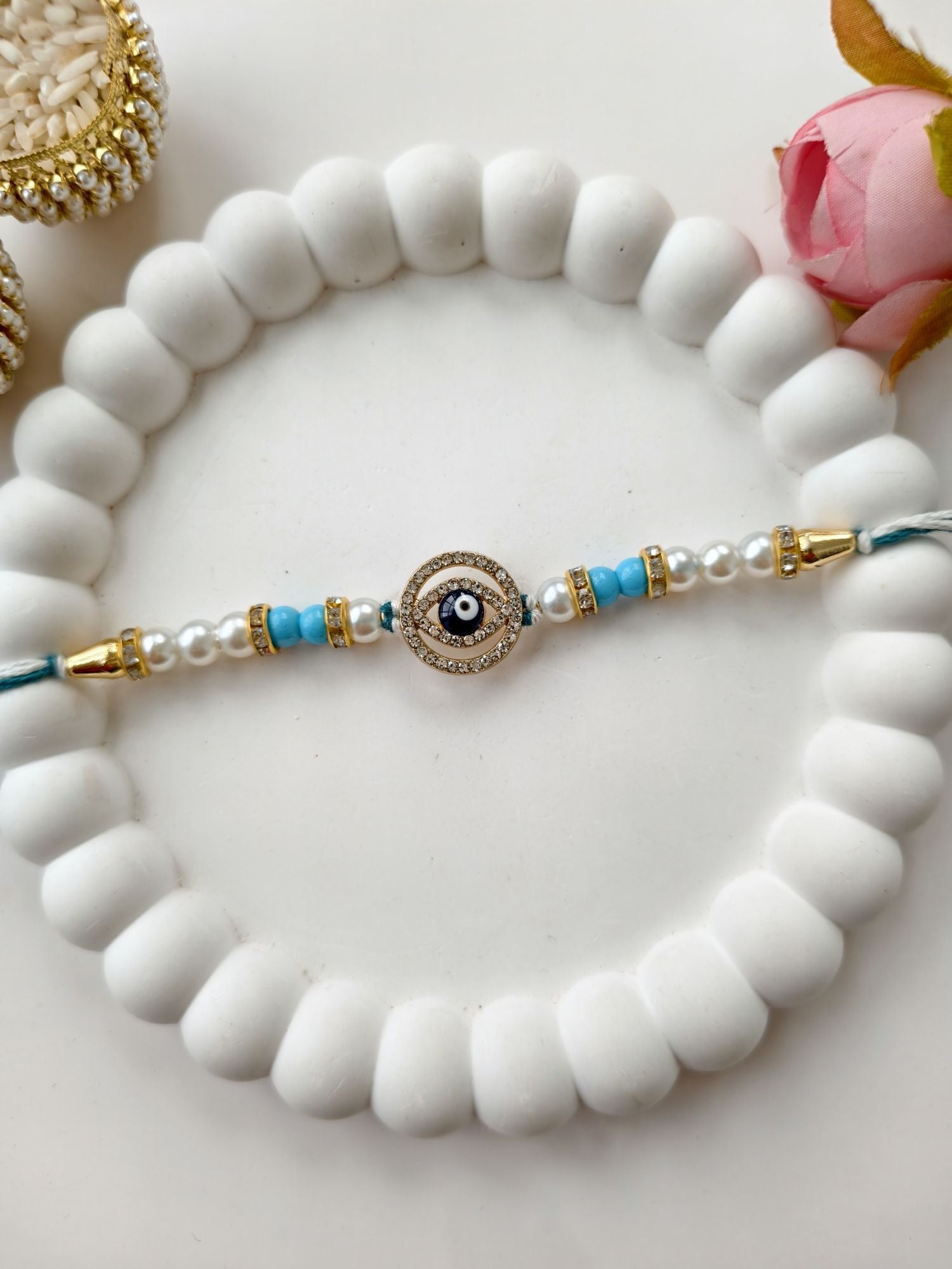 blue evil eye Rakhi for brother, designer handmade Rakhi 2026