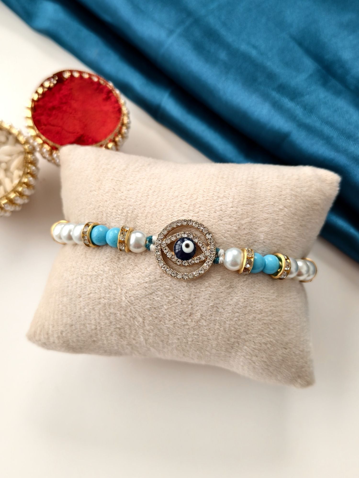 blue evil eye Rakhi for brother, designer handmade Rakhi 2026