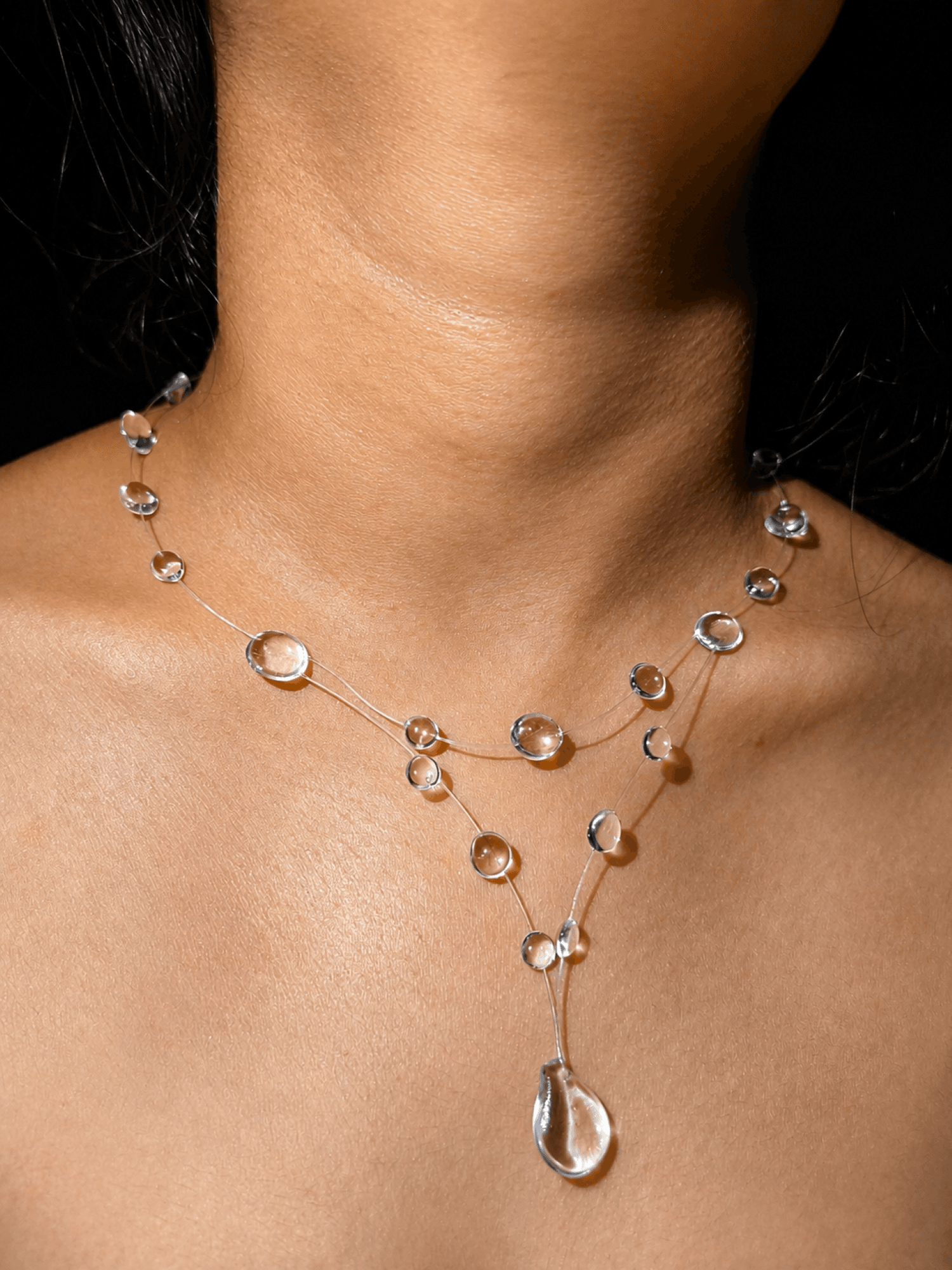 transparent water drop resin crystal necklace for women