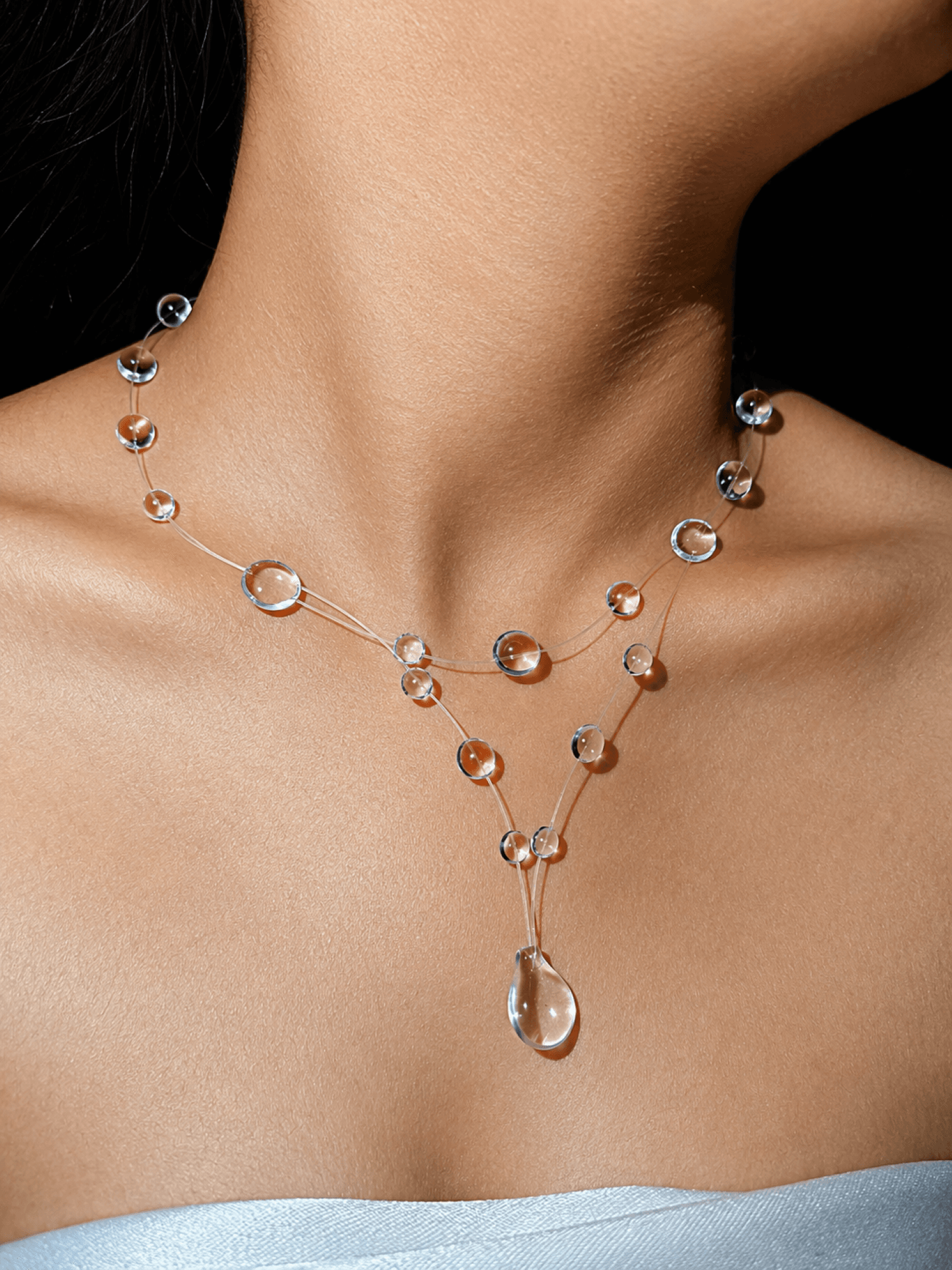 transparent water drop resin crystal necklace for women