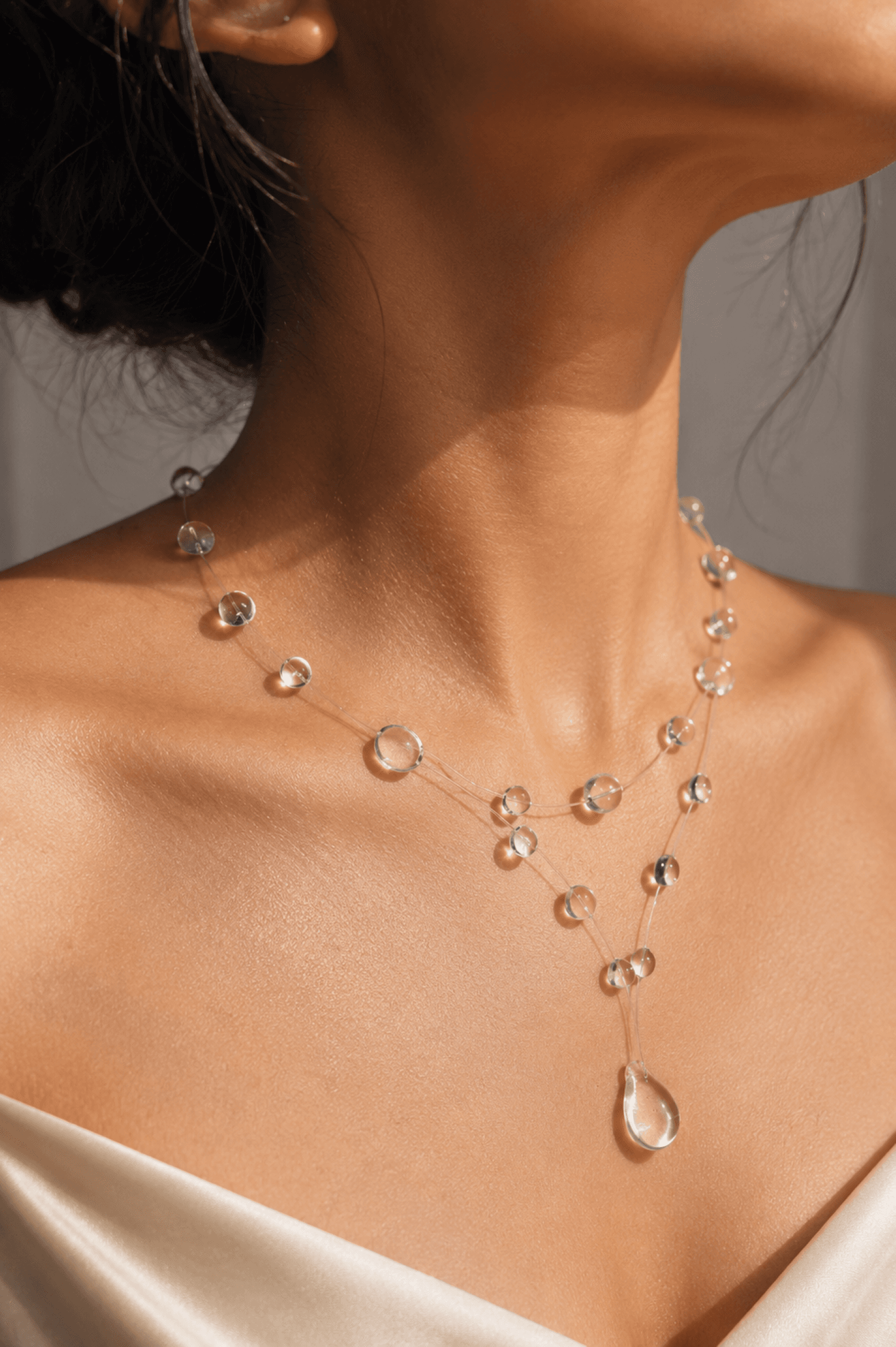 transparent water drop resin crystal necklace for women