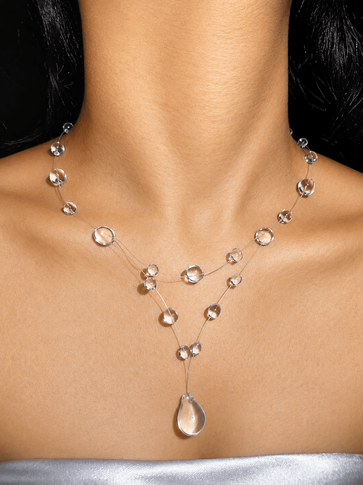 transparent water drop resin crystal necklace for women