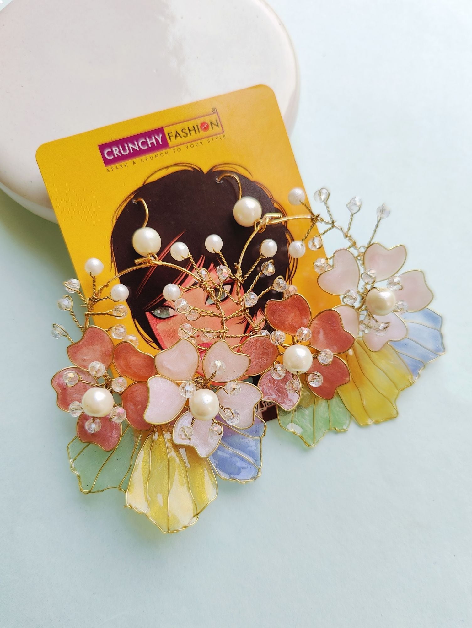 Designer multicolored floral resin art earrings for Haldi, handcrafted drop and dangler earrings