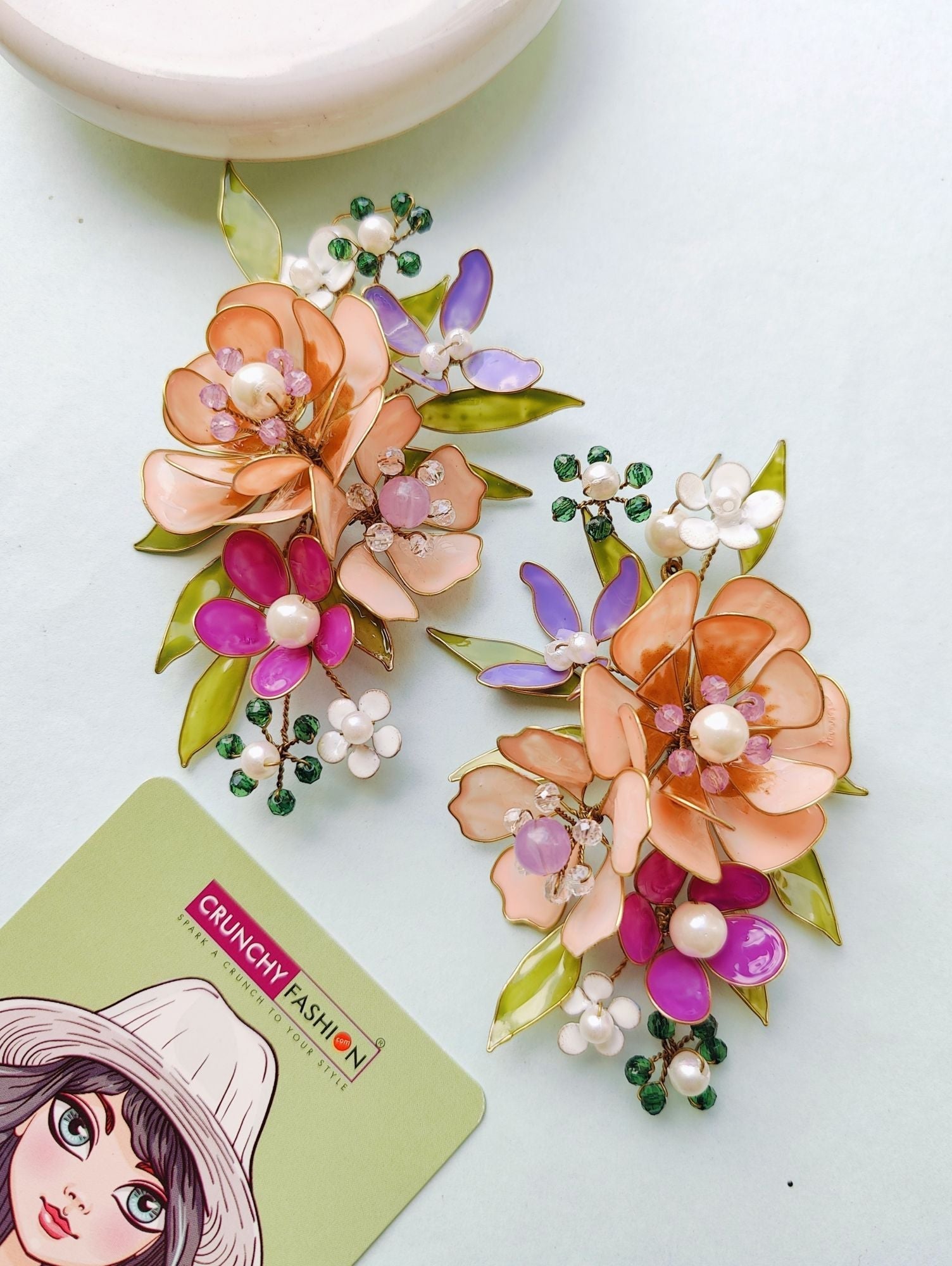 Embrace your Wedding with Peach-Pink Floral Earrings Handcrafted , perfect for Haldi | Mehndi | Carnival for girls & women.