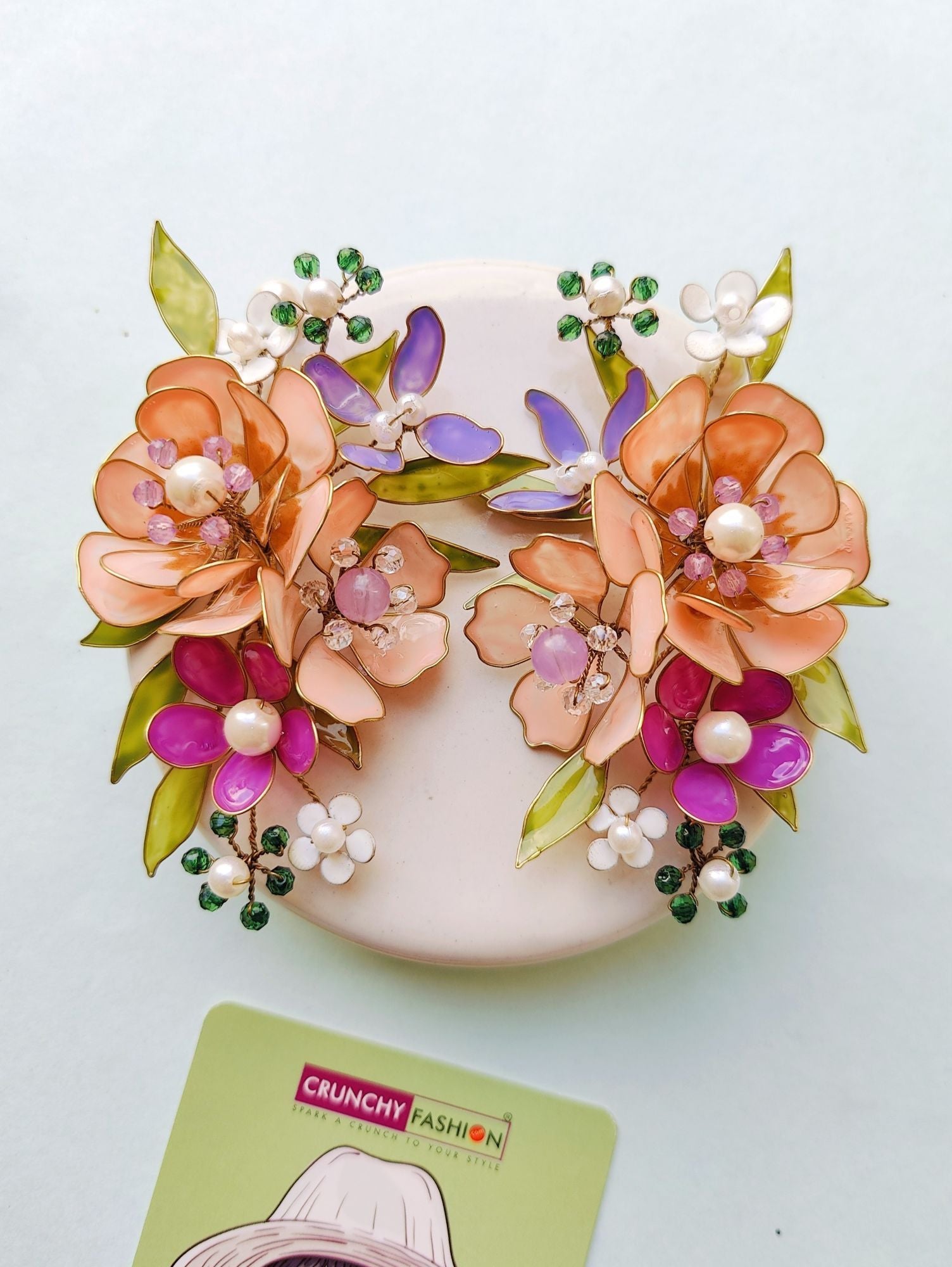 Embrace your Wedding with Peach-Pink Floral Earrings Handcrafted , perfect for Haldi | Mehndi | Carnival for girls & women.