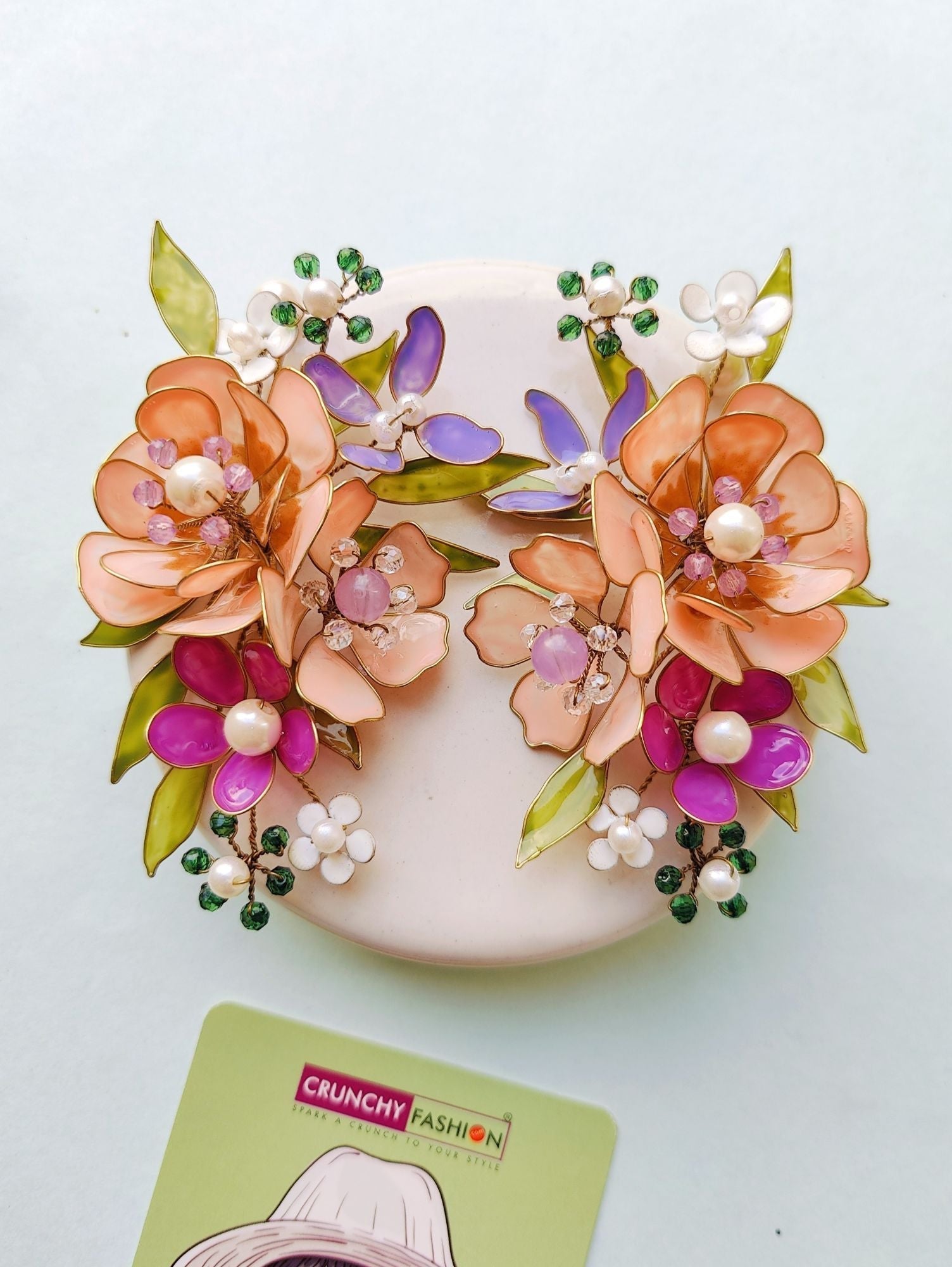 Embrace your Wedding with Peach-Pink Floral Earrings Handcrafted , perfect for Haldi | Mehndi | Carnival for girls & women.