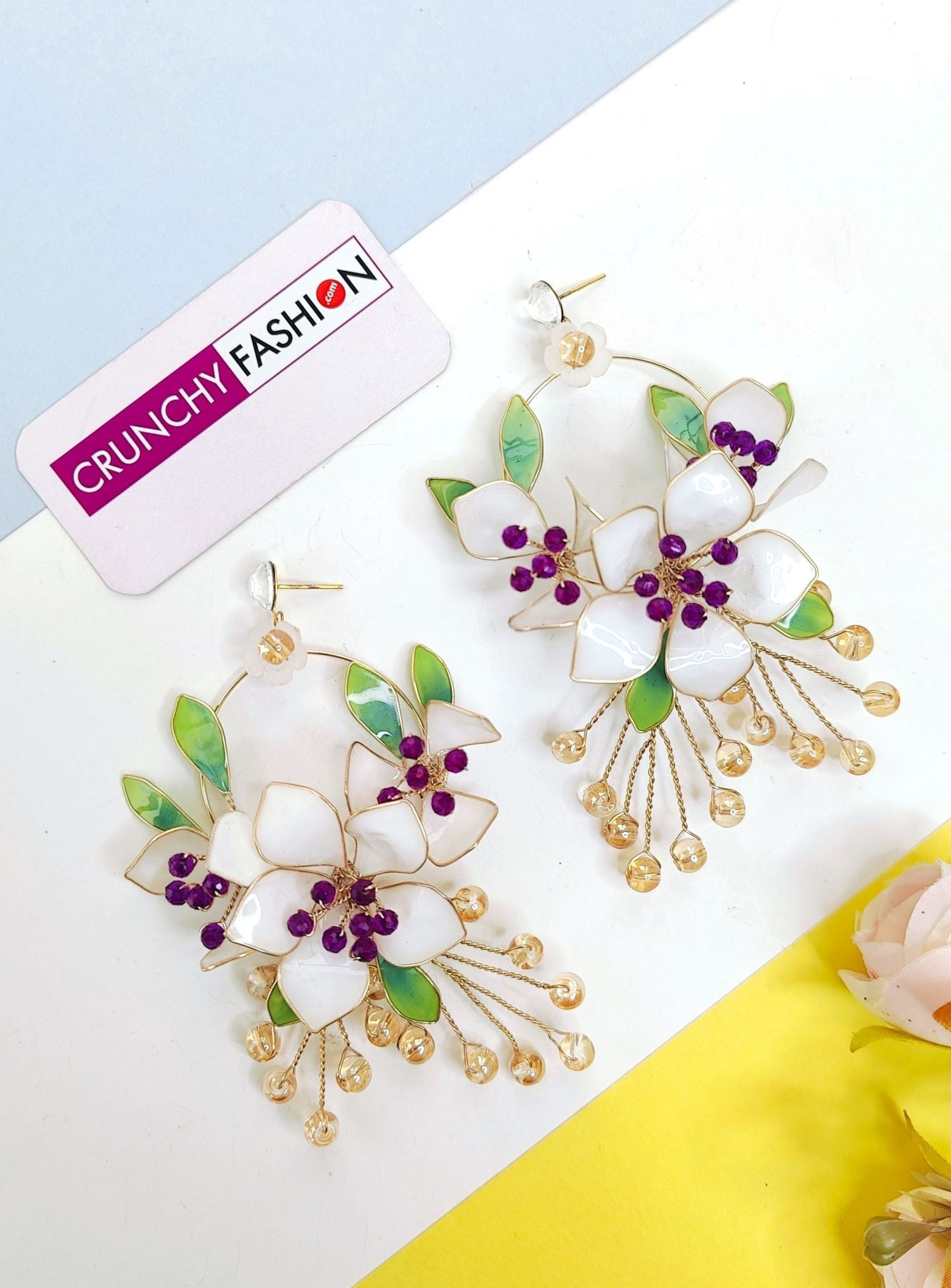 Resin Art Floral Carnival - Off-White Flower Drop Earrings for Haldi