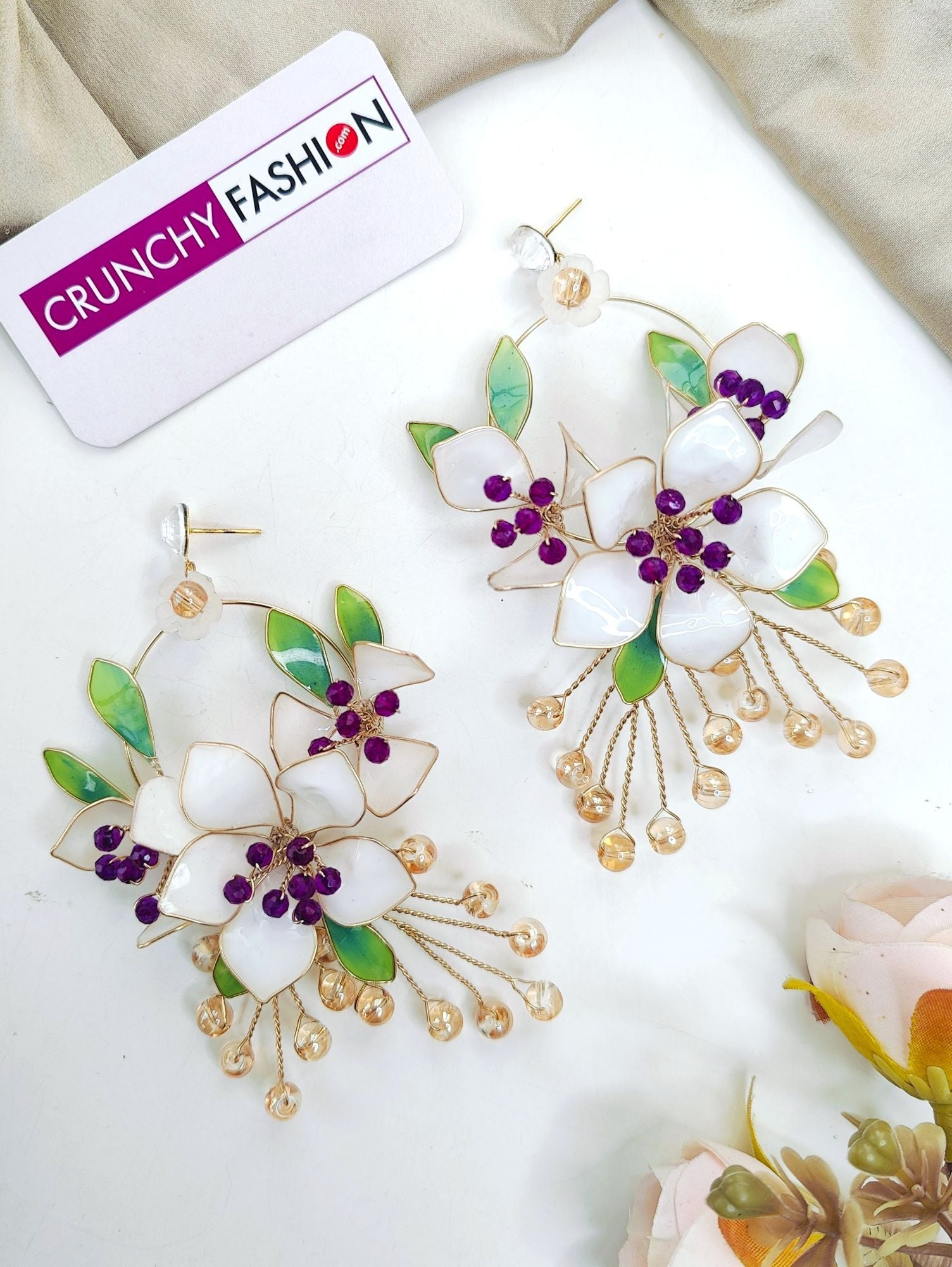 Resin Art Floral Carnival - Off-White Flower Drop Earrings for Haldi