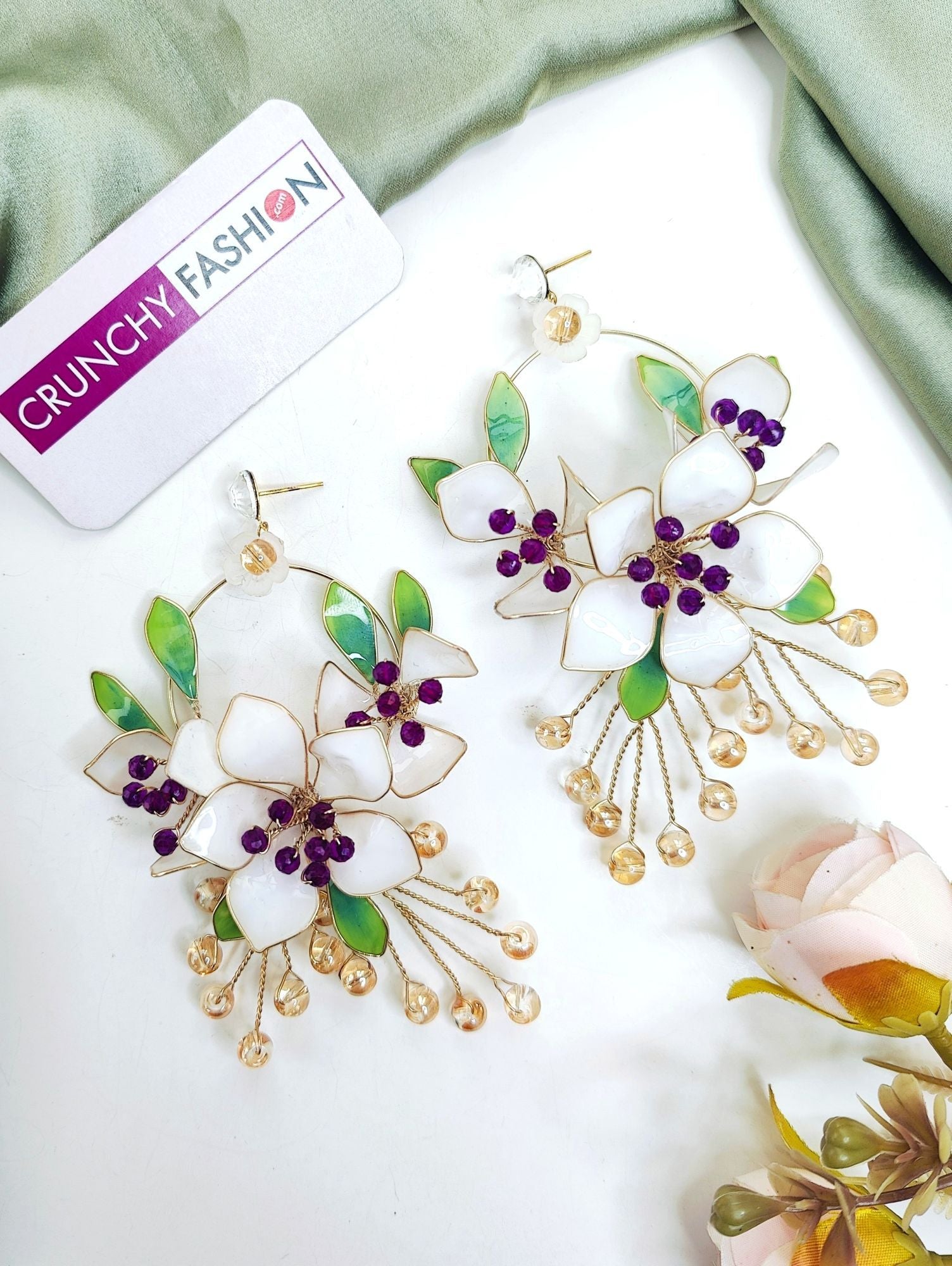 Resin Art Floral Carnival - Off-White Flower Drop Earrings for Haldi
