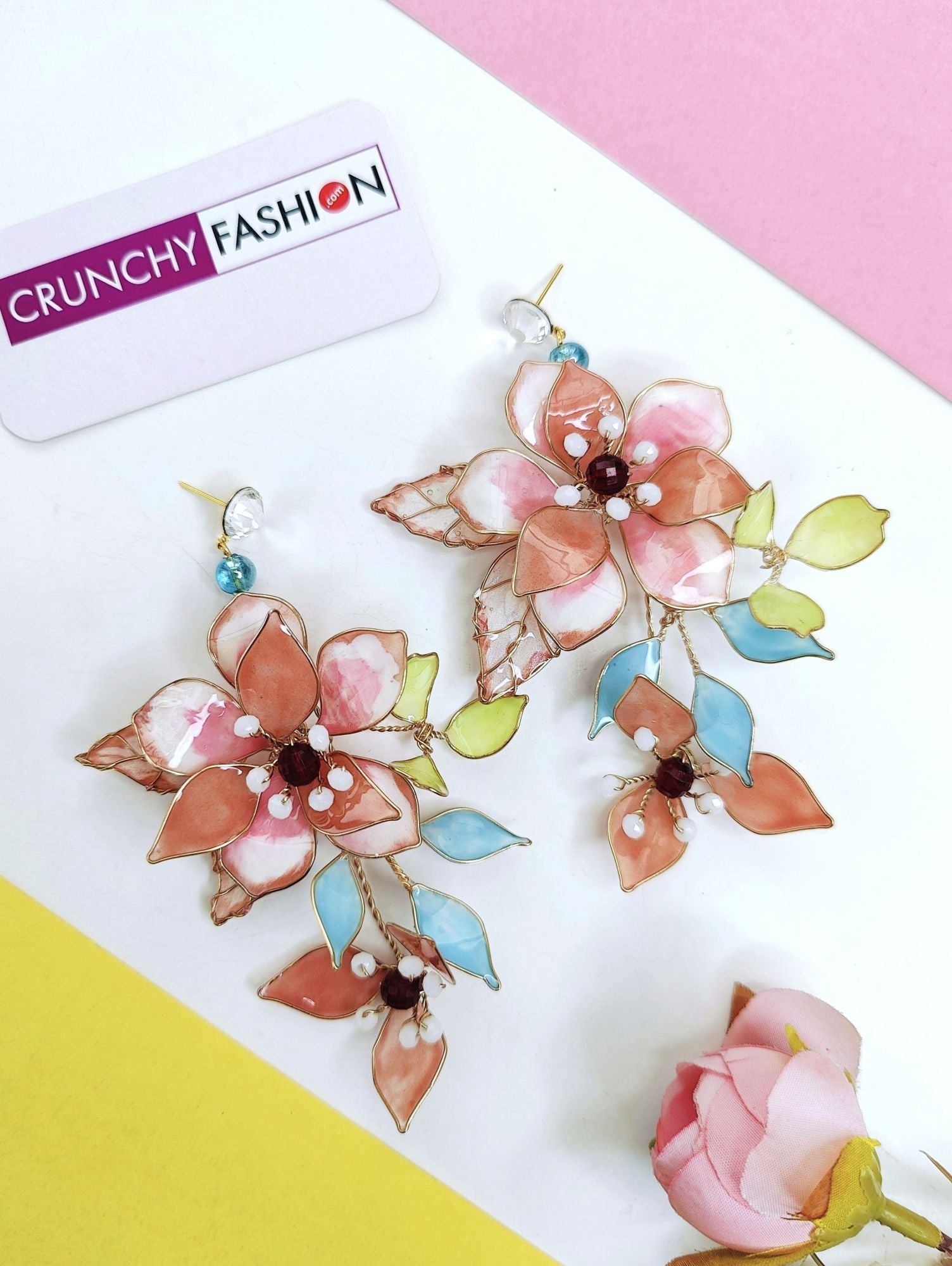 Floral Fantasy: Off-White Resin Flower Earrings for Haldi Carnival
