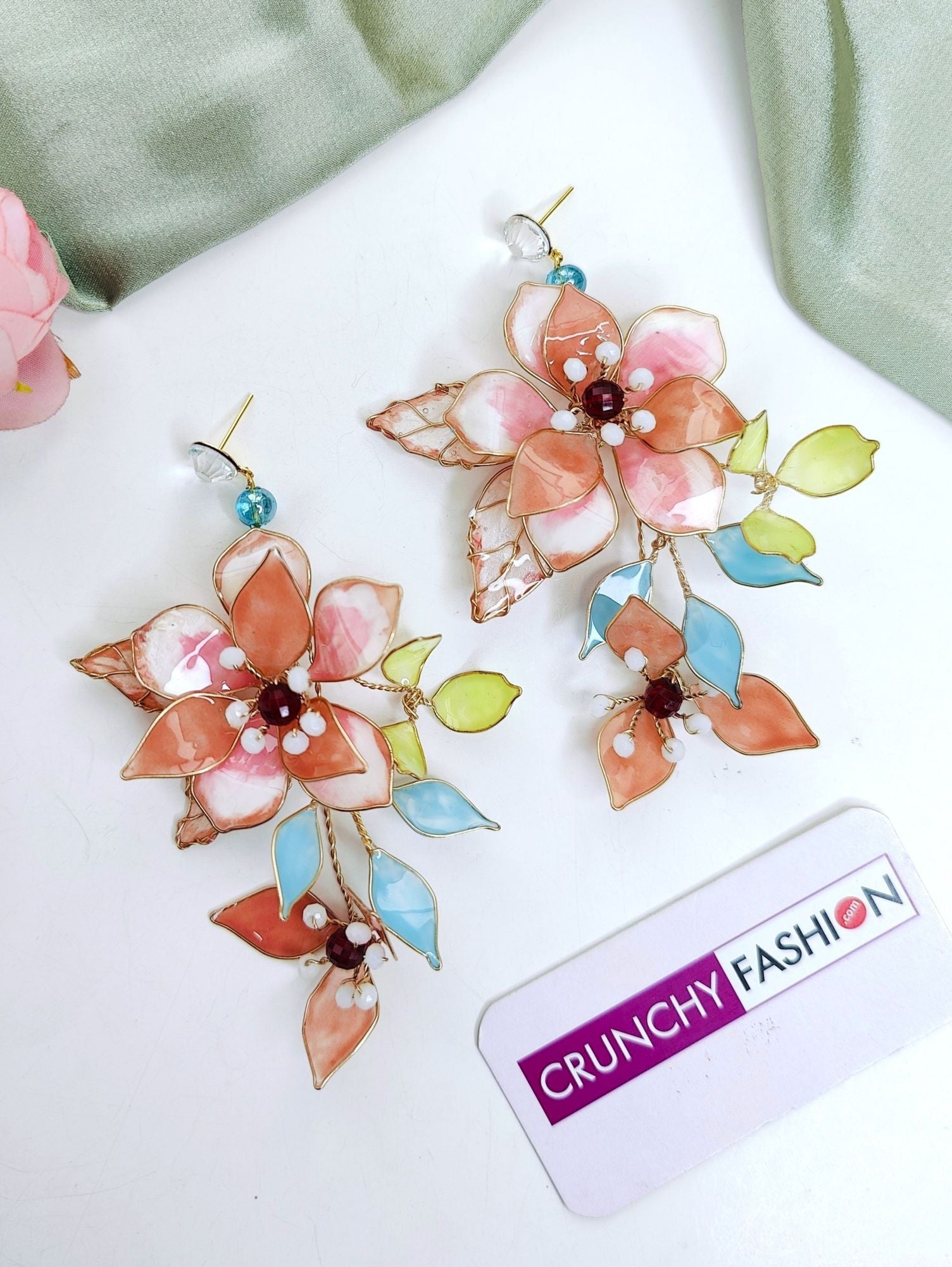 Floral Fantasy: Off-White Resin Flower Earrings for Haldi Carnival