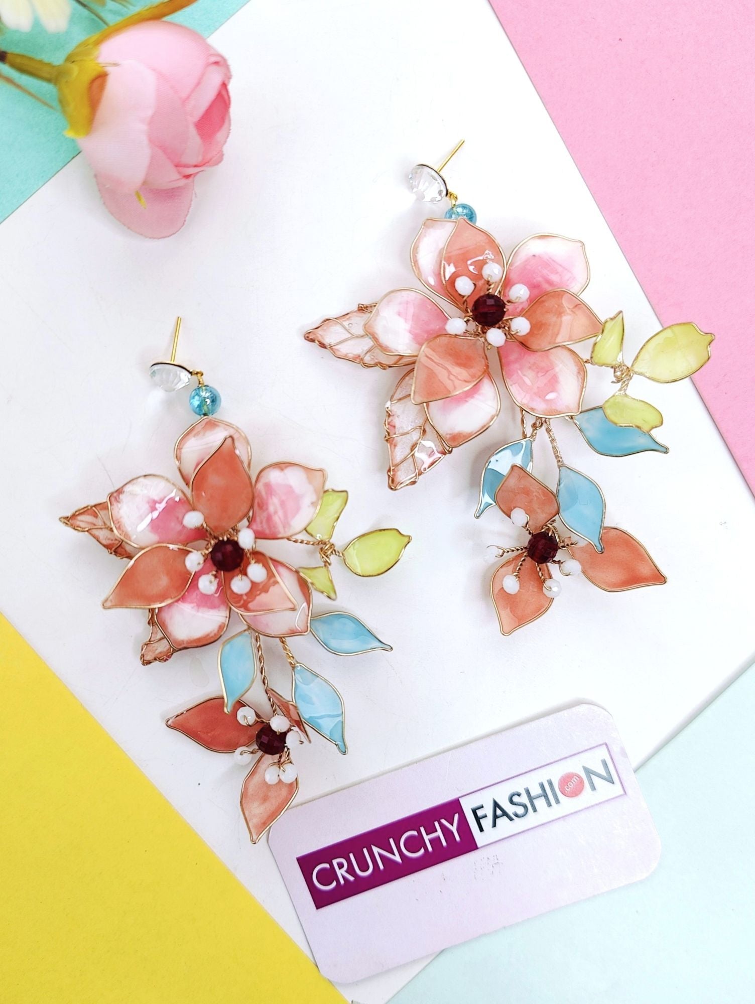 Floral Fantasy: Off-White Resin Flower Earrings for Haldi Carnival