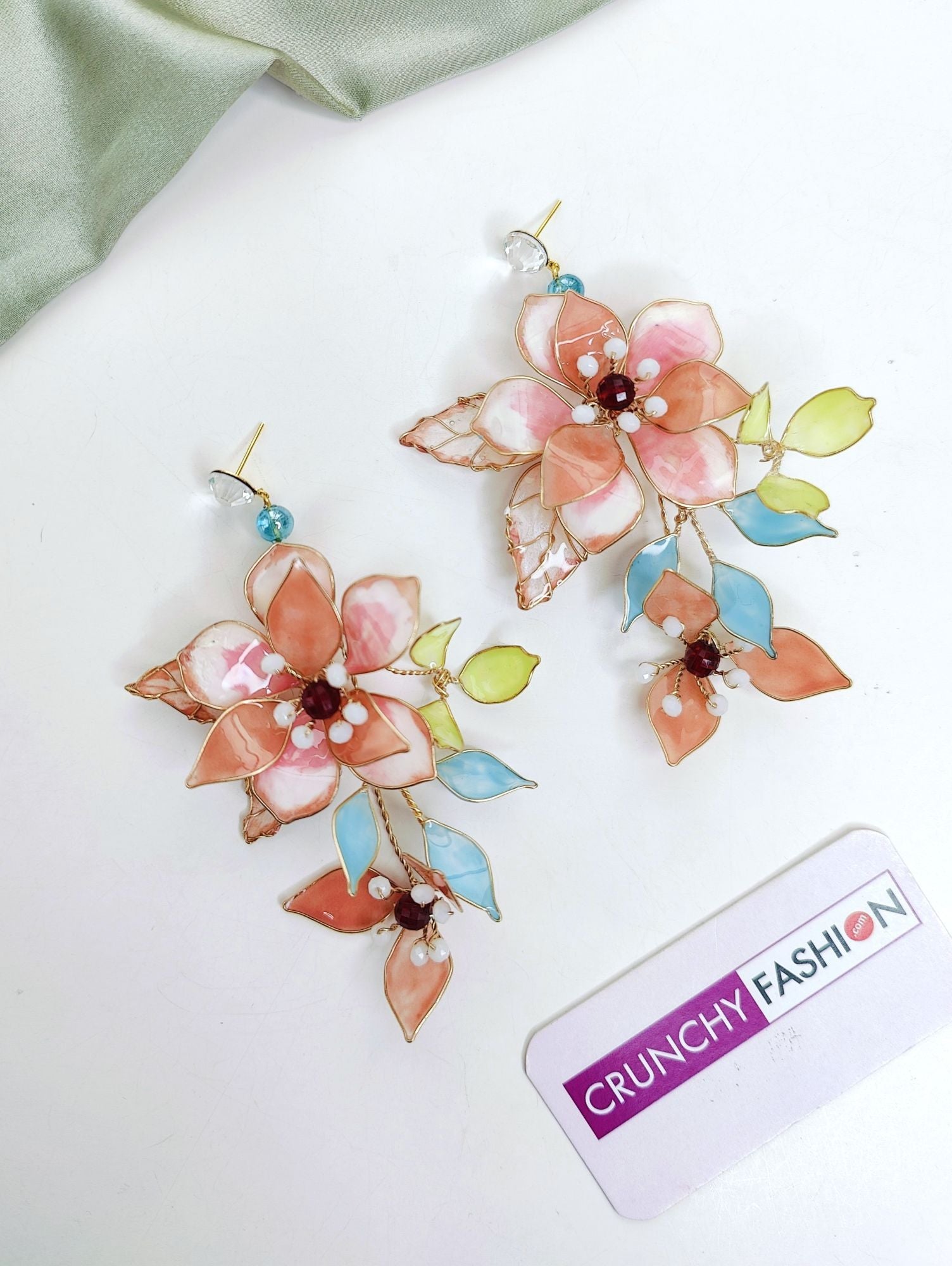 Floral Fantasy: Off-White Resin Flower Earrings for Haldi Carnival
