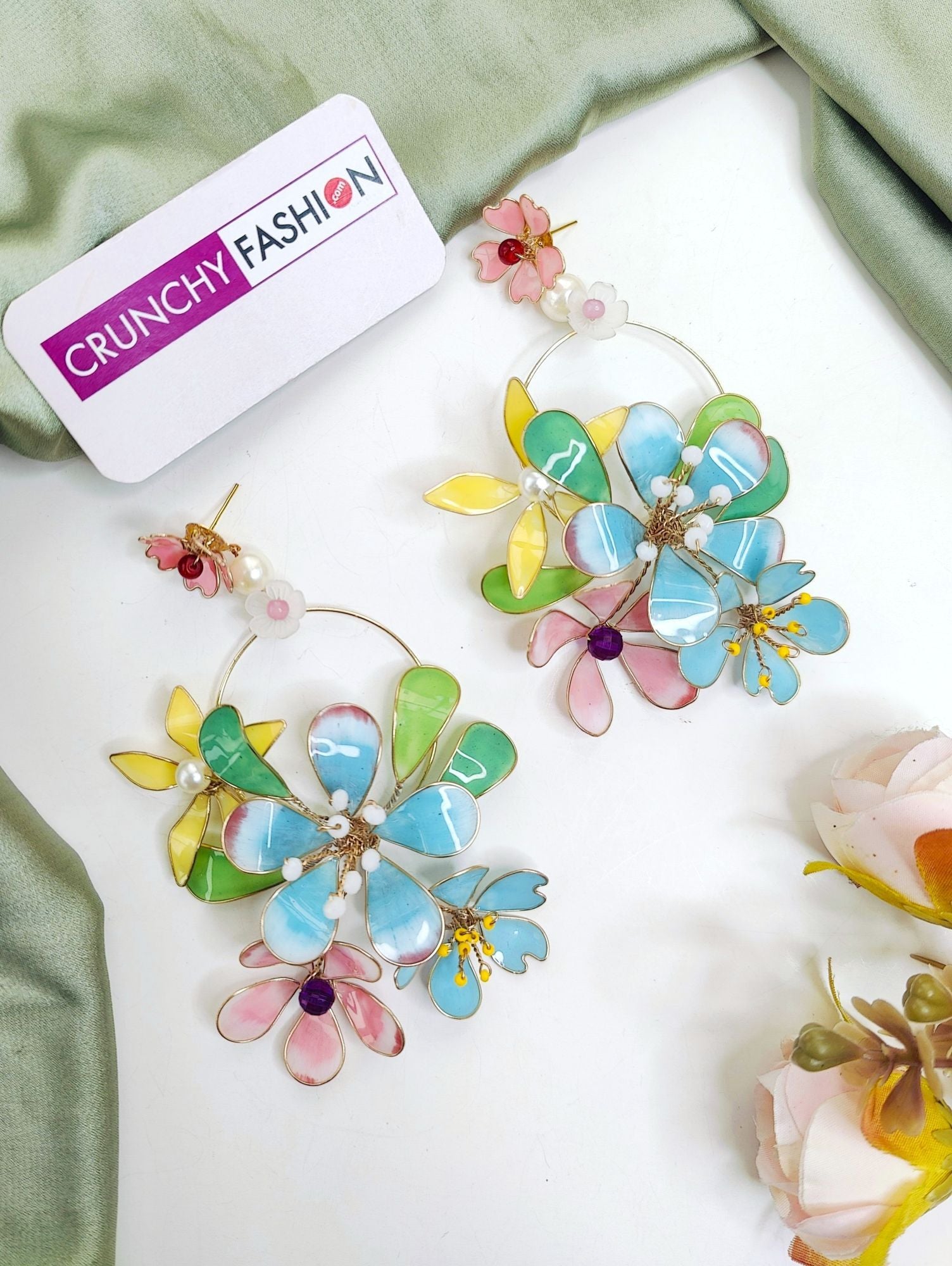 Floral Fantasy Sky-Blue Resin Danglers for Haldi Celebrations