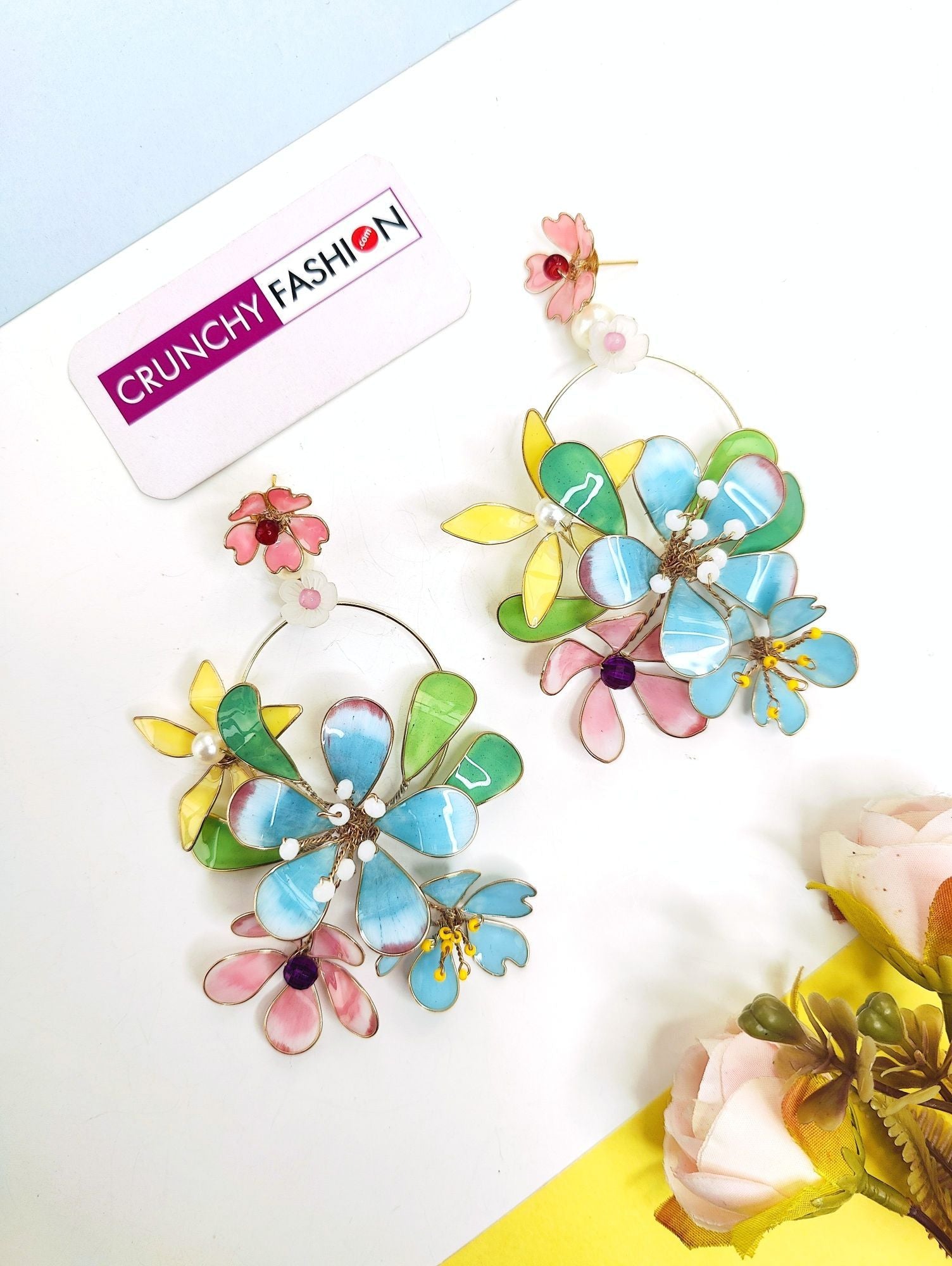 Floral Fantasy Sky-Blue Resin Danglers for Haldi Celebrations