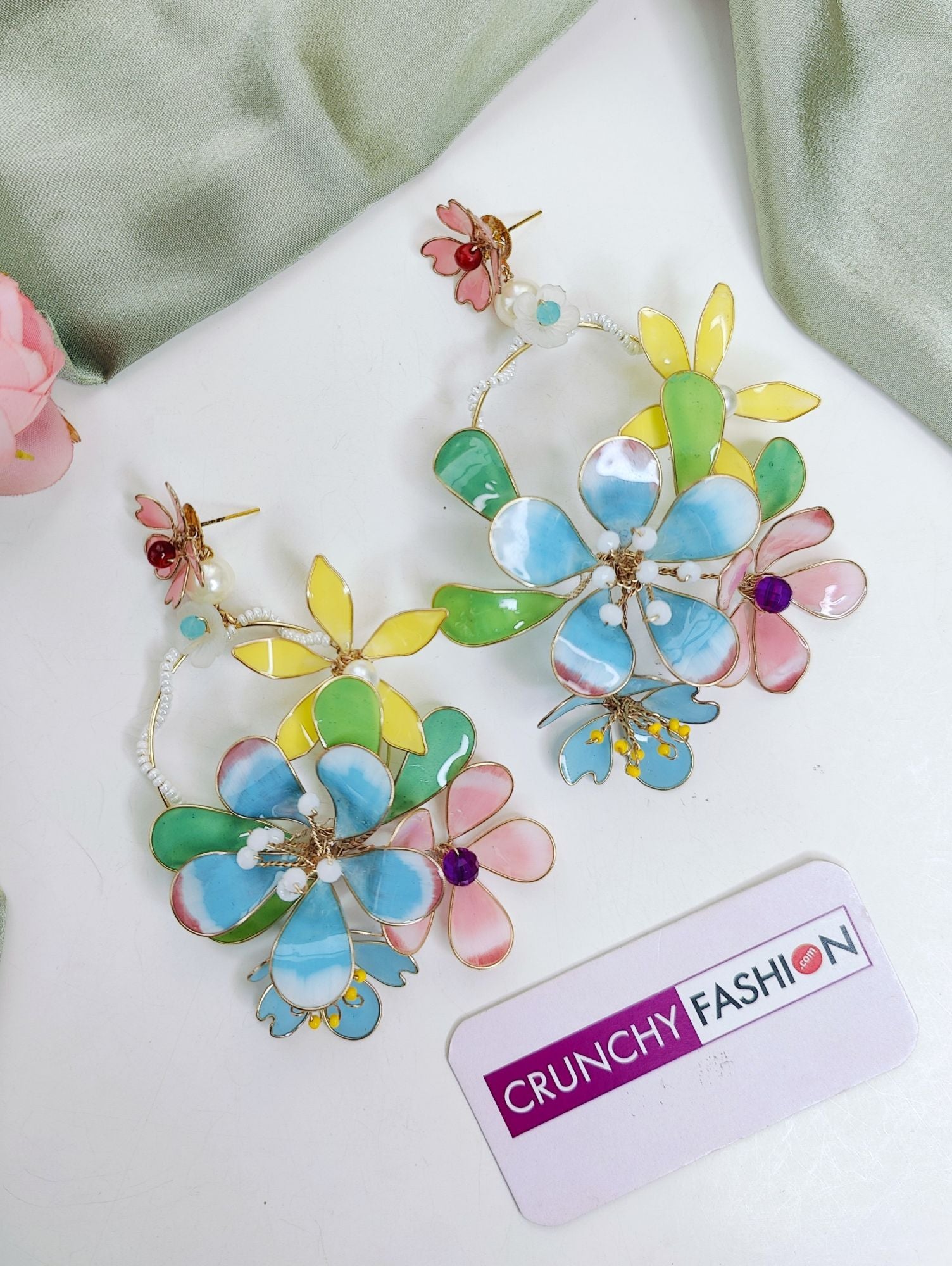 Floral Fantasy Sky-Blue Resin Danglers for Haldi Celebrations