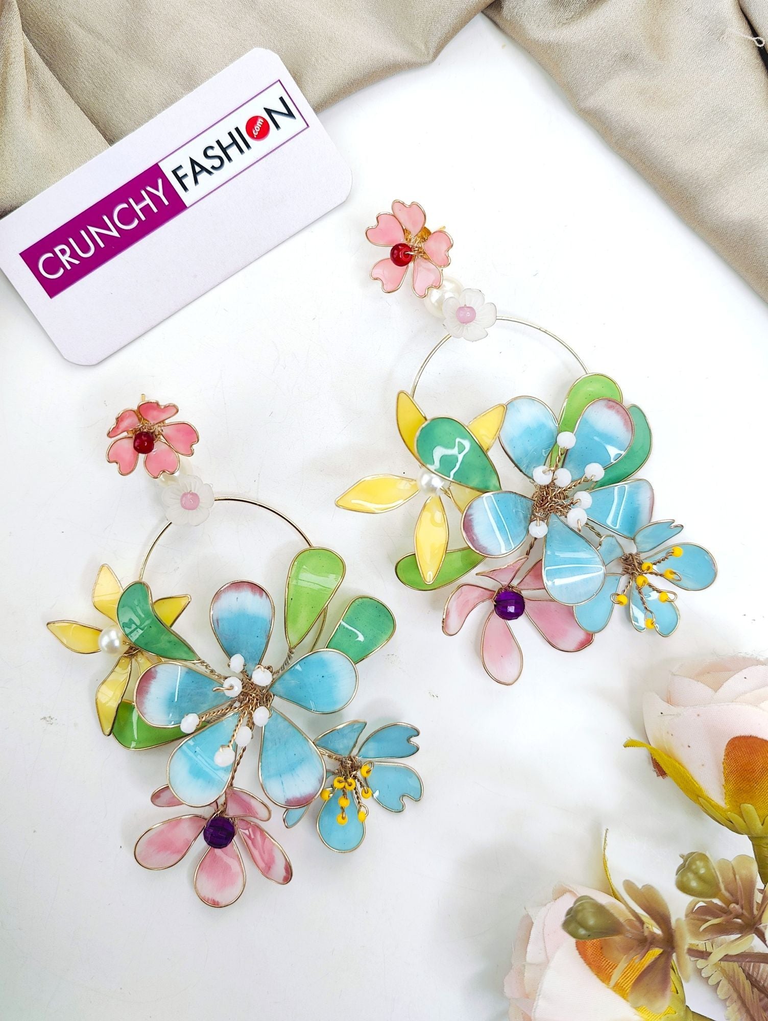 Floral Fantasy Sky-Blue Resin Danglers for Haldi Celebrations