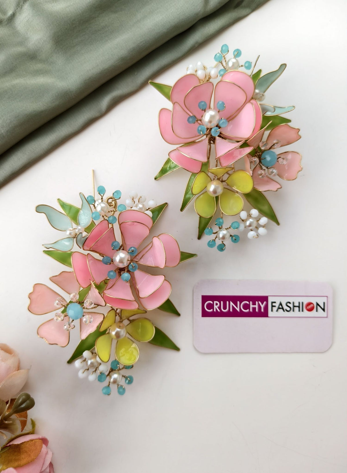 pink yellow floral resin earrings for women, lightweight statement
