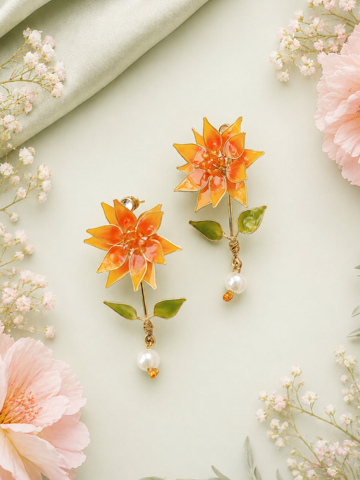 Orange Sunflower Resin Earrings for Women
