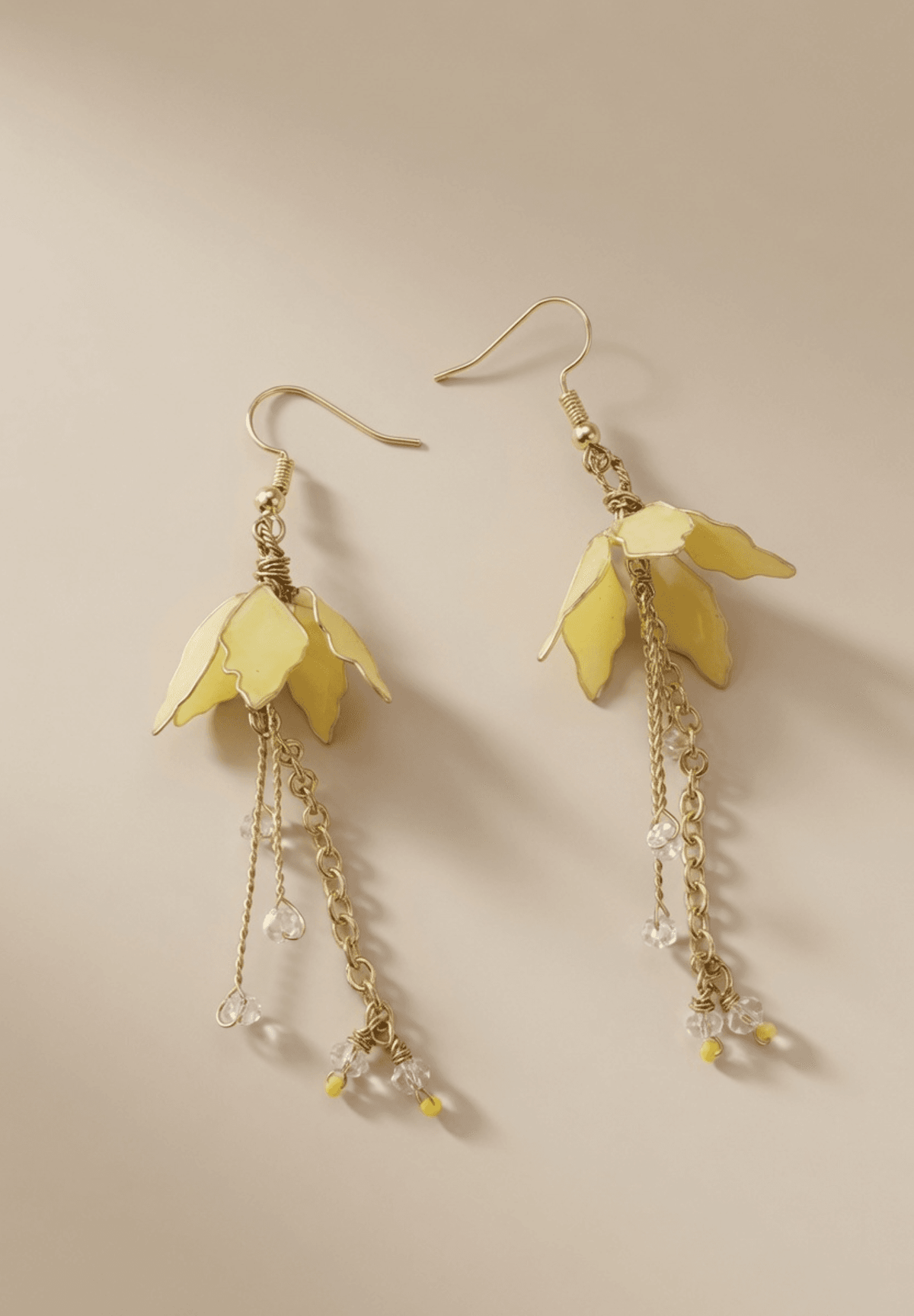 Light yellow floral resin gold dangler earrings for women