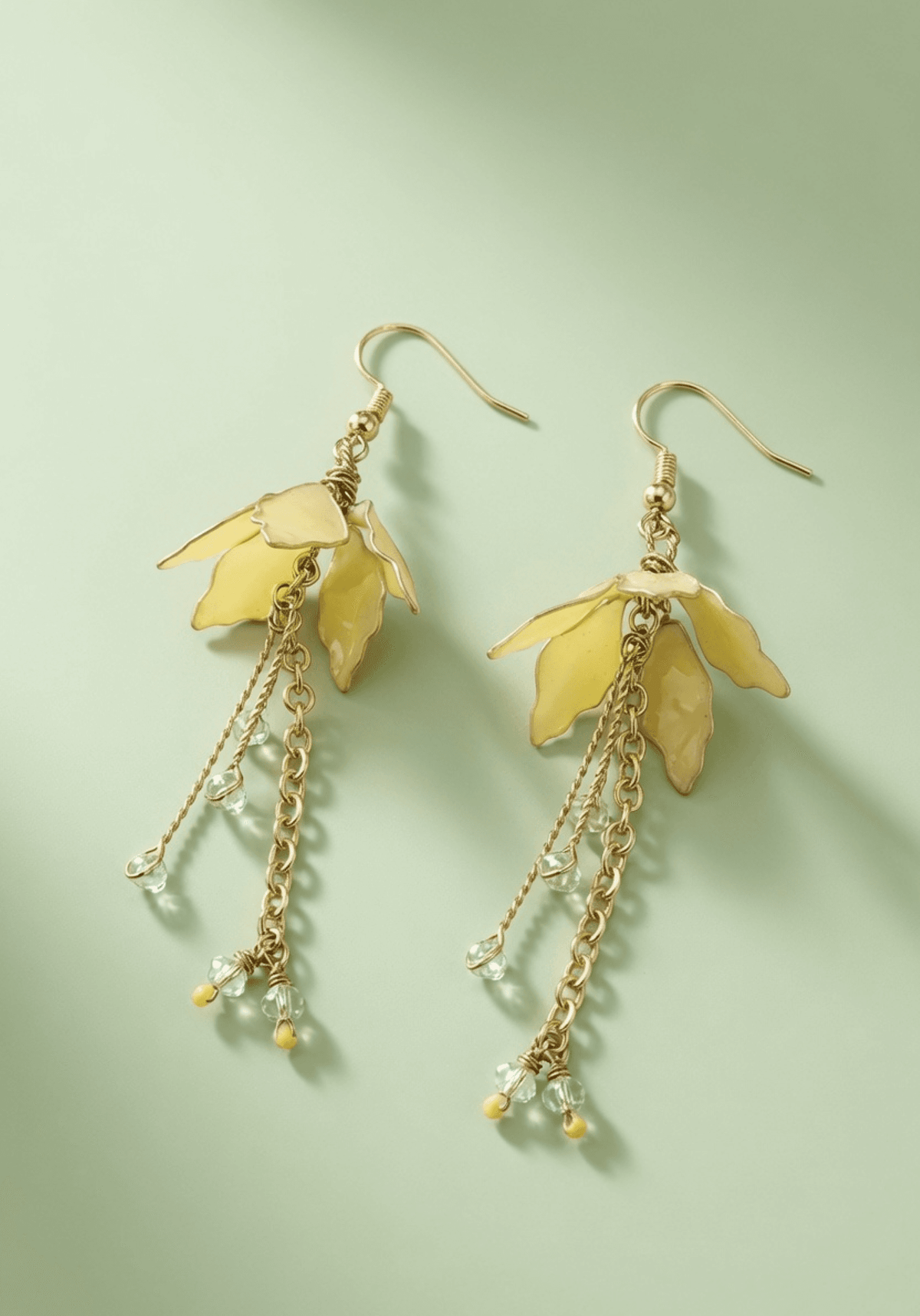Light yellow floral resin gold dangler earrings for women