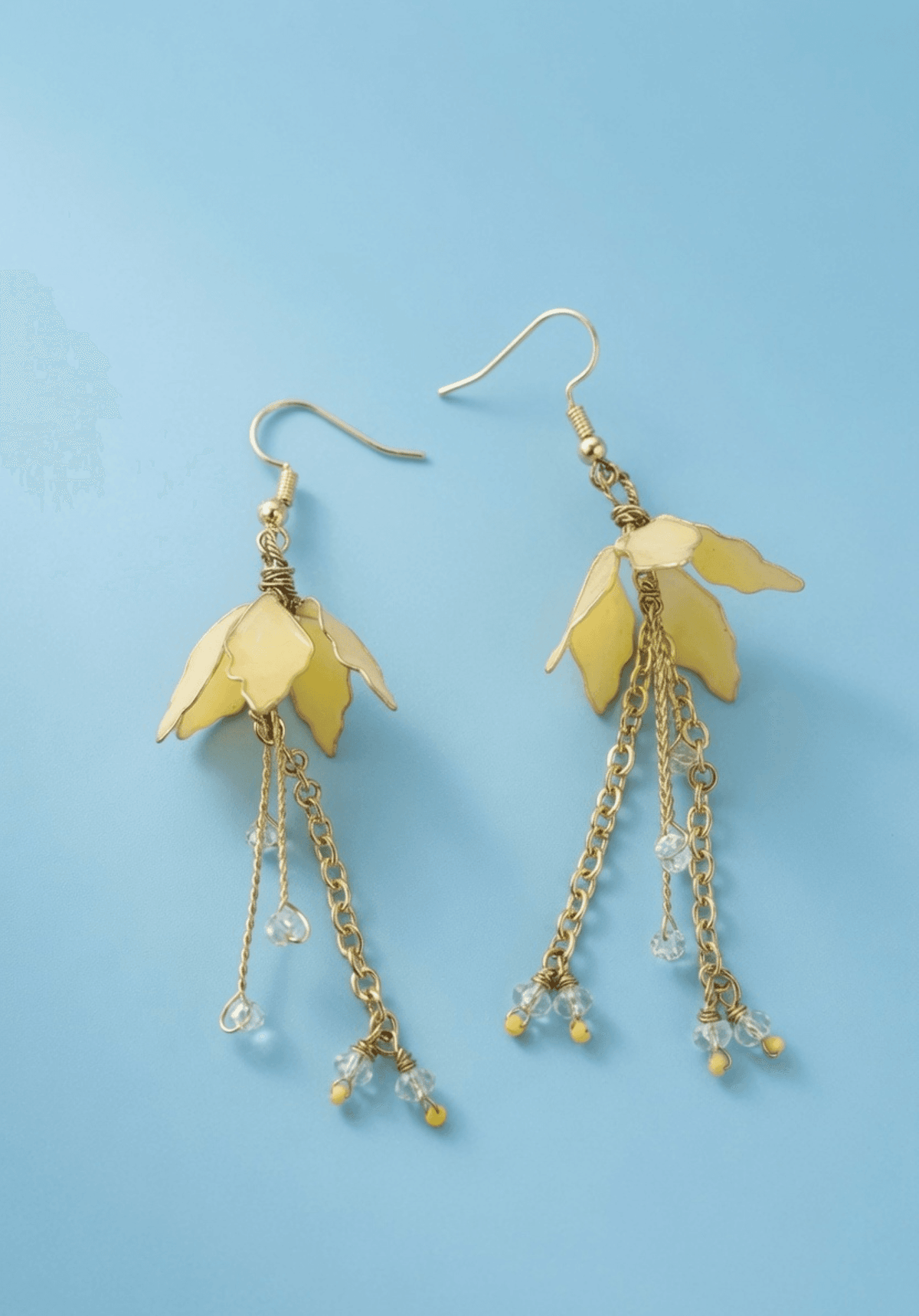 Light yellow floral resin gold dangler earrings for women