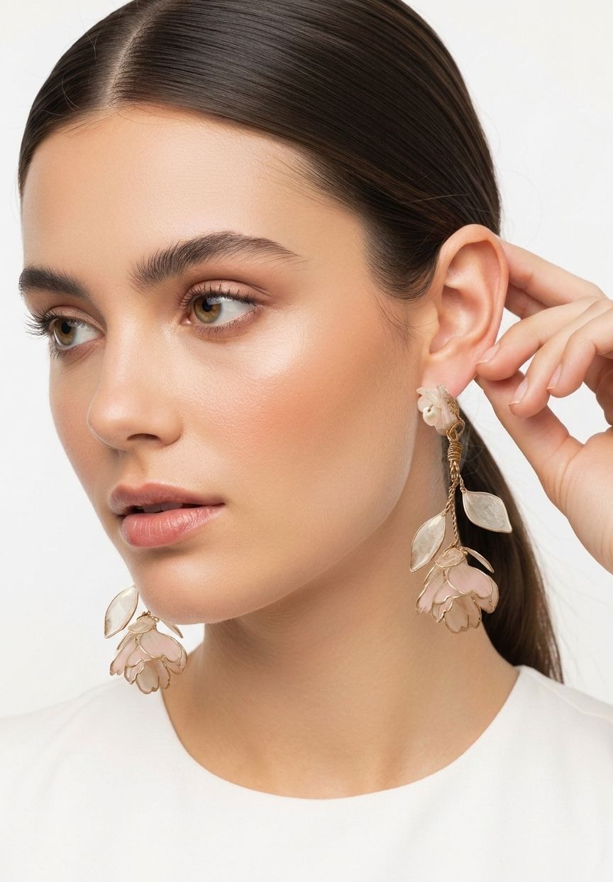 Light pink floral resin drop earring, handmade lightweight statement