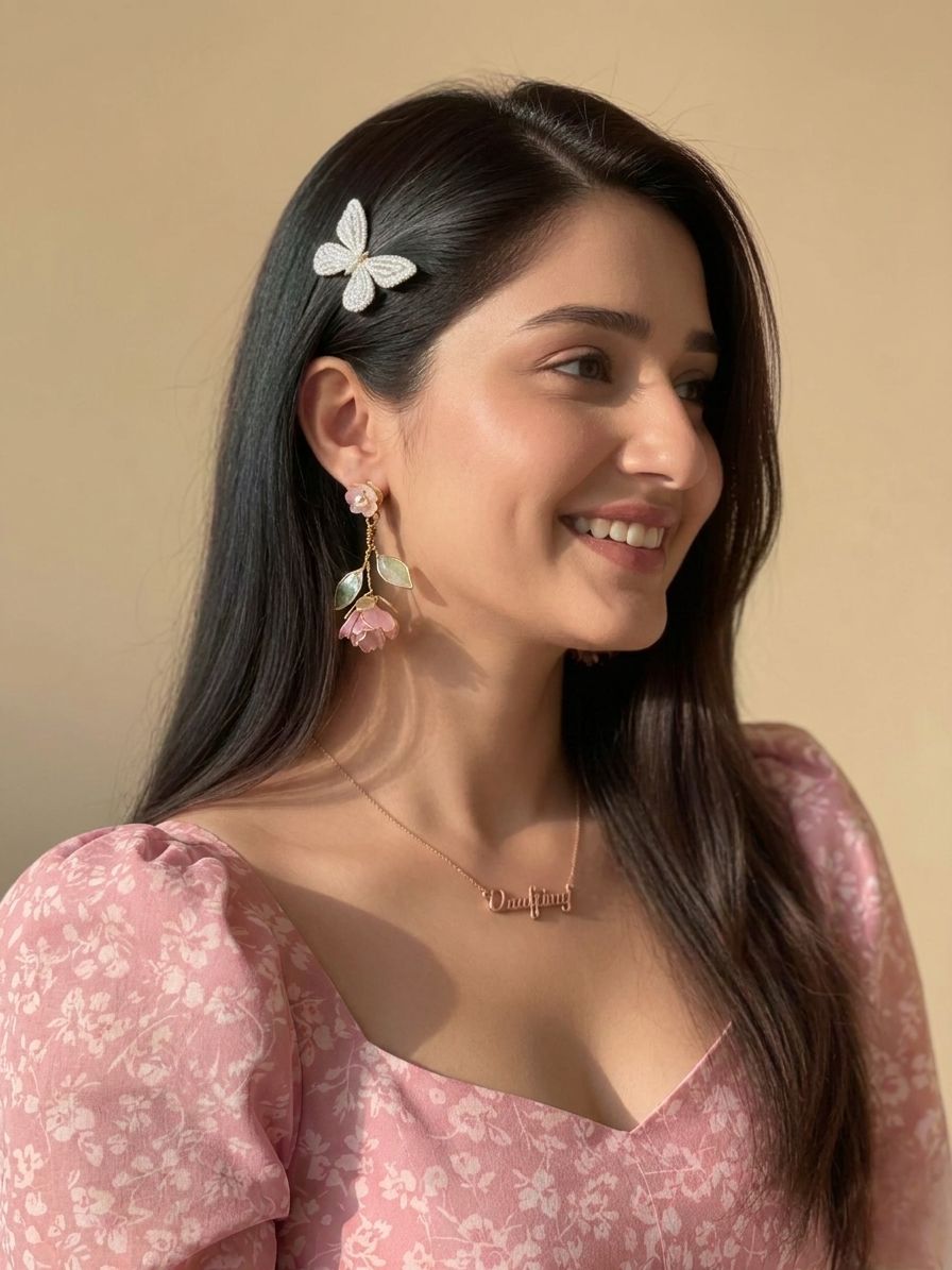 Light pink floral resin drop earring, handmade lightweight statement