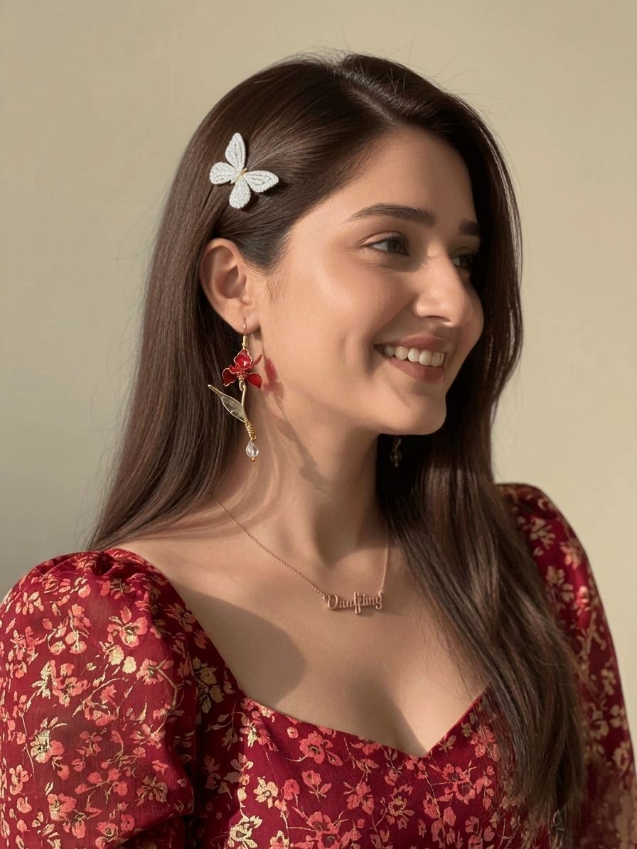Handmade floral resin drop earrings in cheery red and green