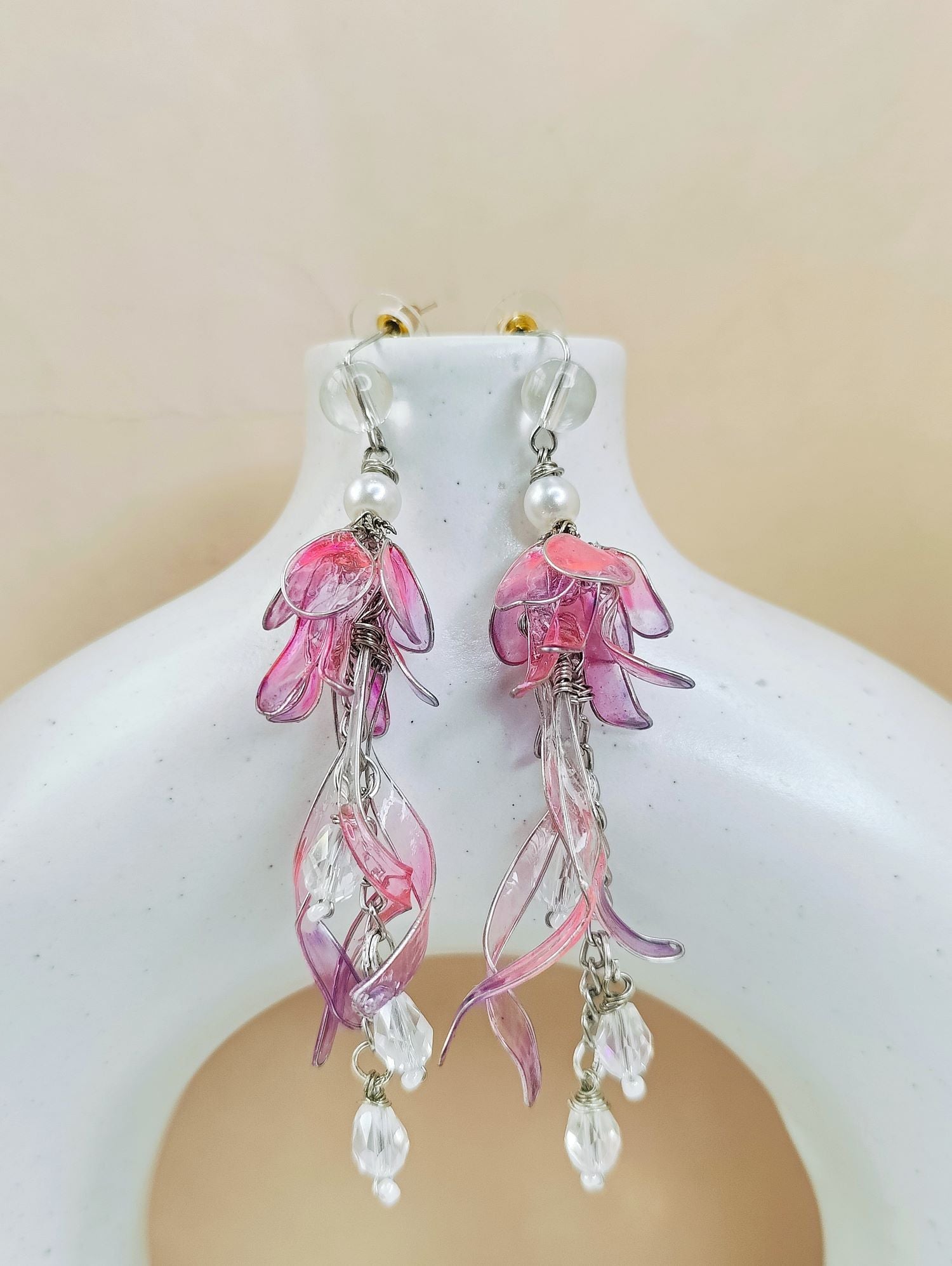 Purple pink floral handmade resin drop earrings for women