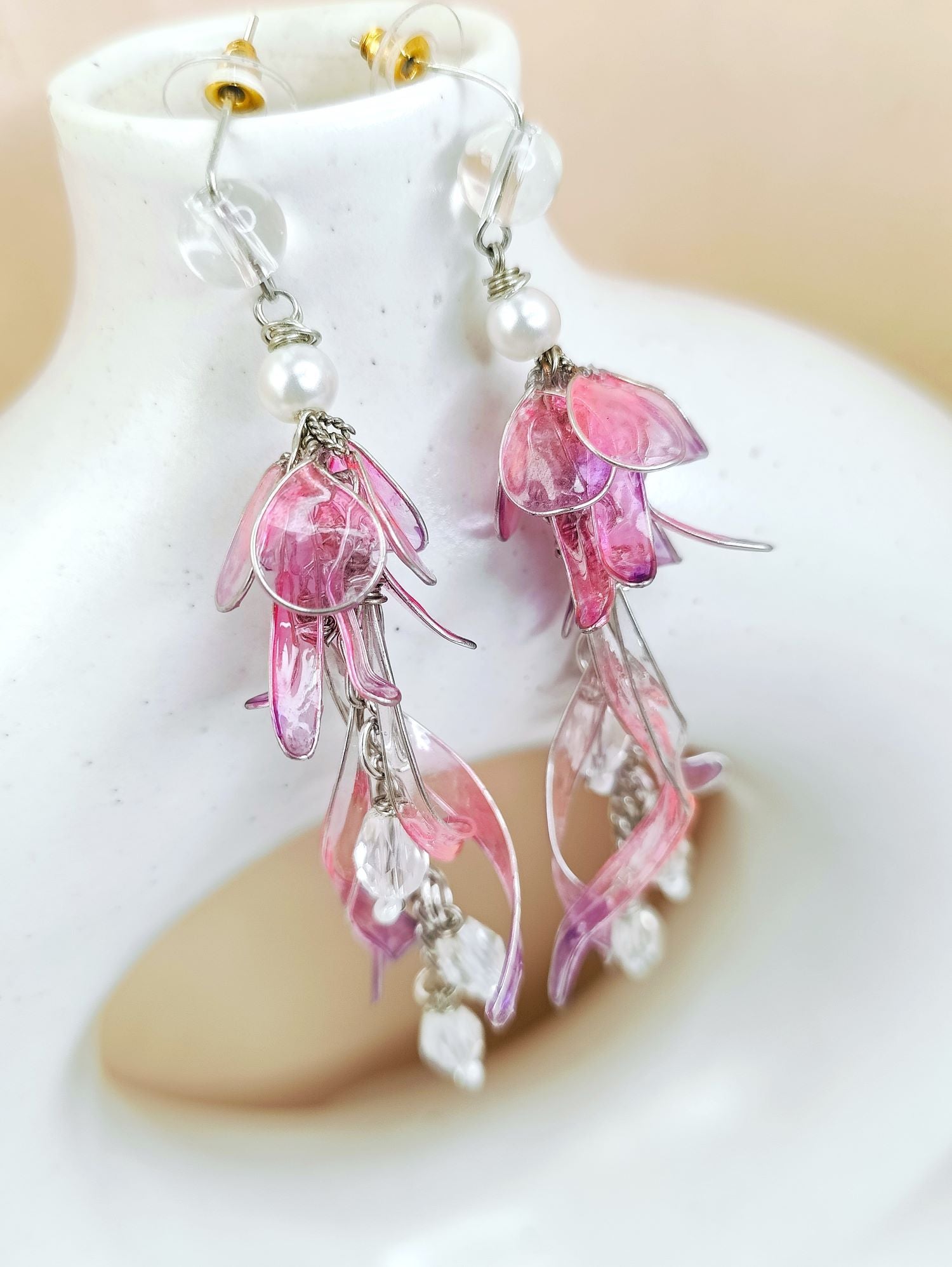 Purple pink floral handmade resin drop earrings for women