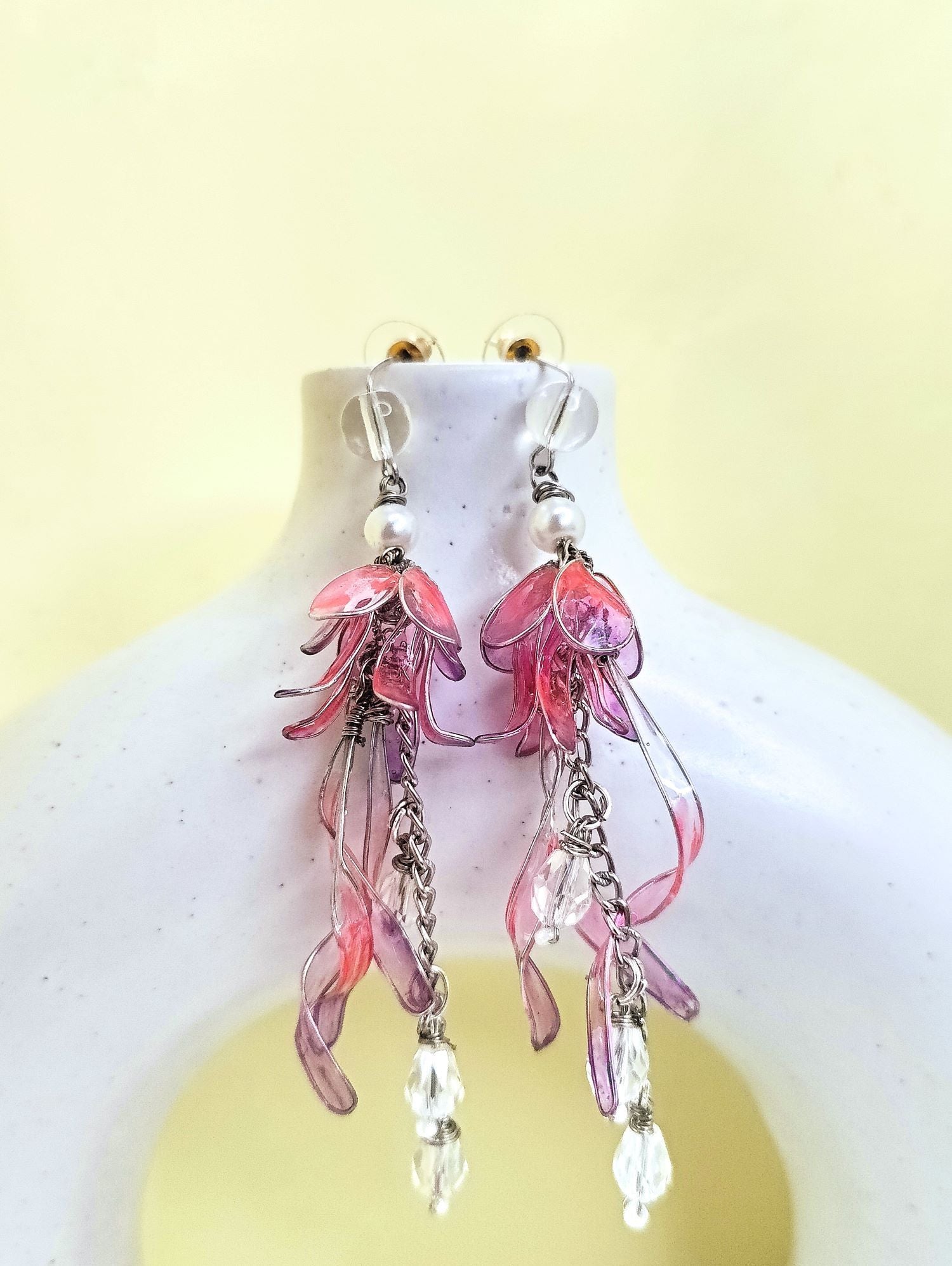 Purple pink floral handmade resin drop earrings for women