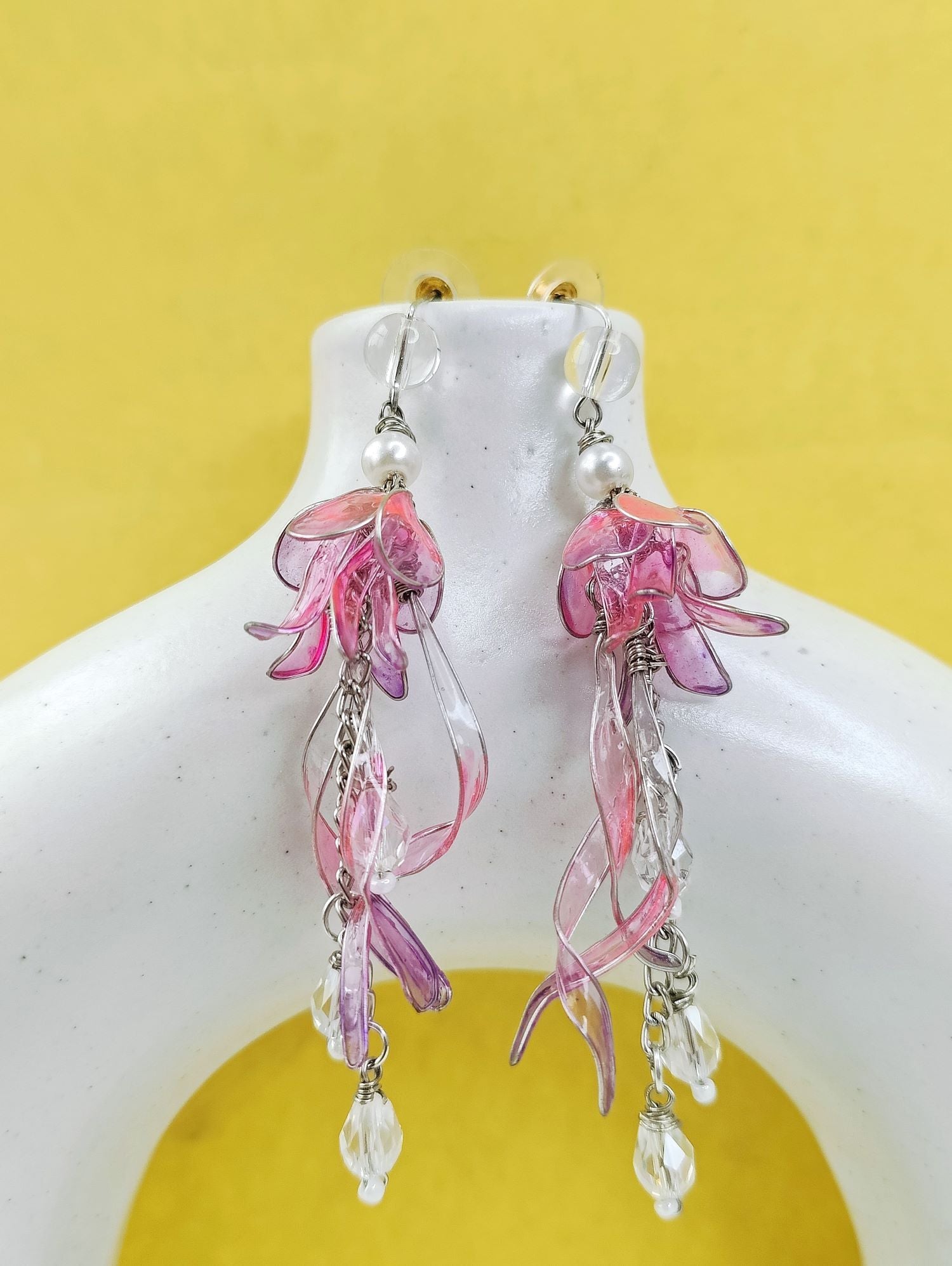 Purple pink floral handmade resin drop earrings for women