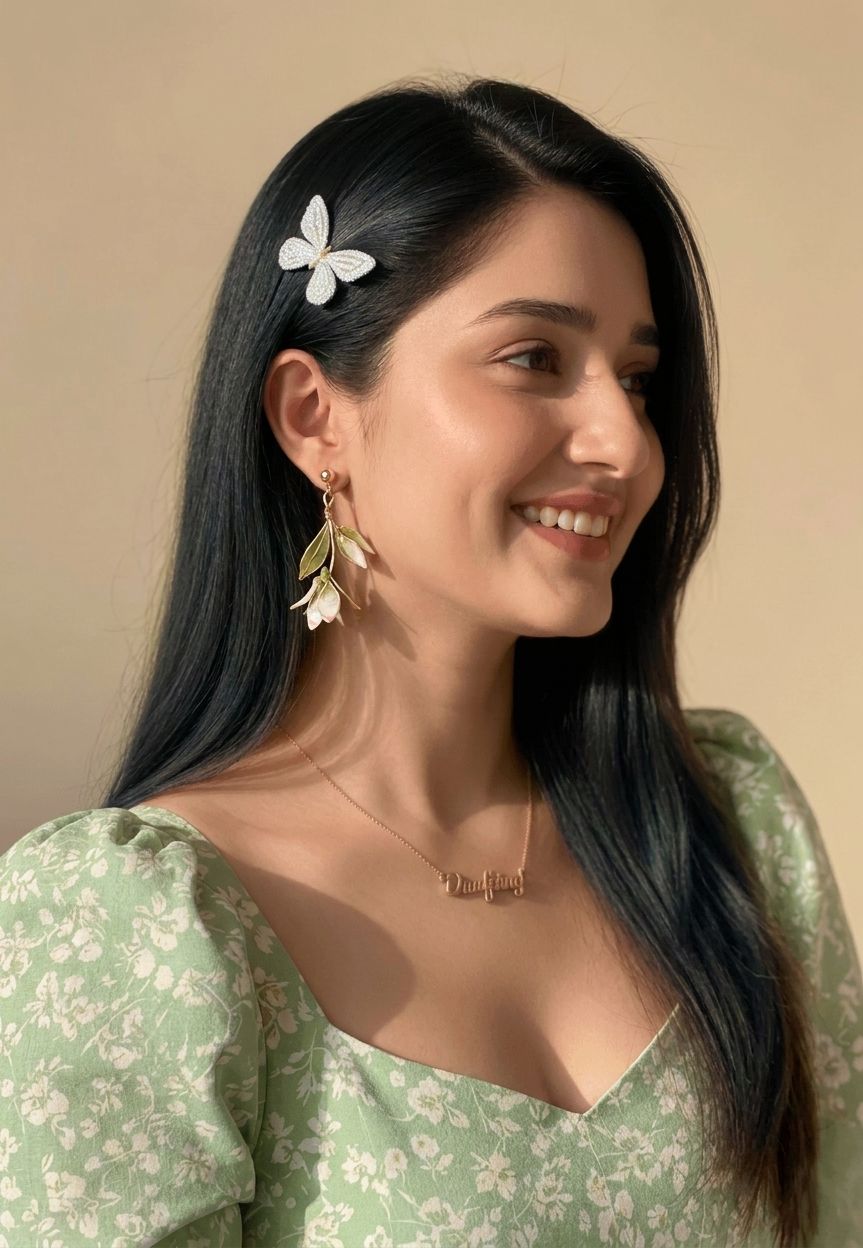 Light green handmade resin floral drop earrings with pearls