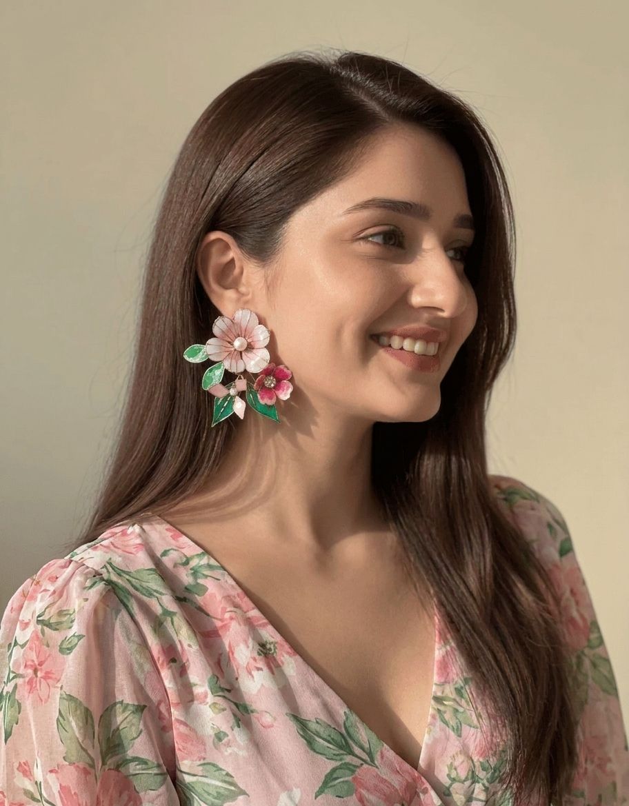 Handmade floral resin earrings for haldi, lightweight statement pastel jewelry, elegant bridal flower earrings 2026