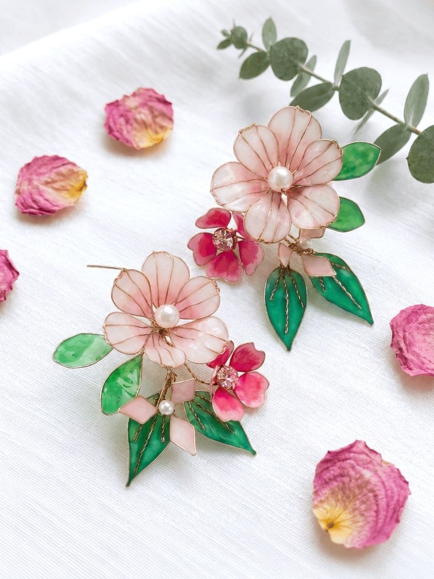 Handmade floral resin earrings for haldi, lightweight statement pastel jewelry, elegant bridal flower earrings 2026