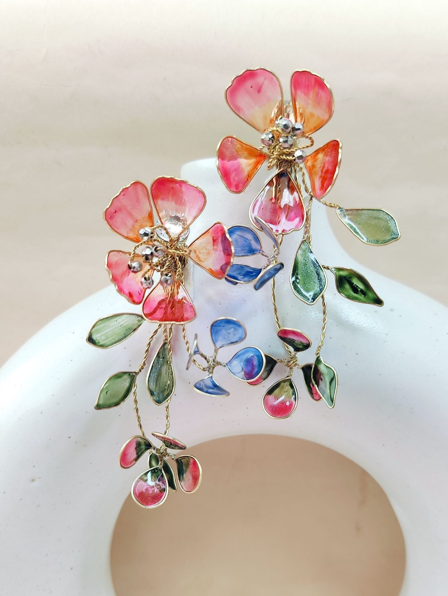 Pink floral resin earring for women, lightweight haldi mehendi jewelry