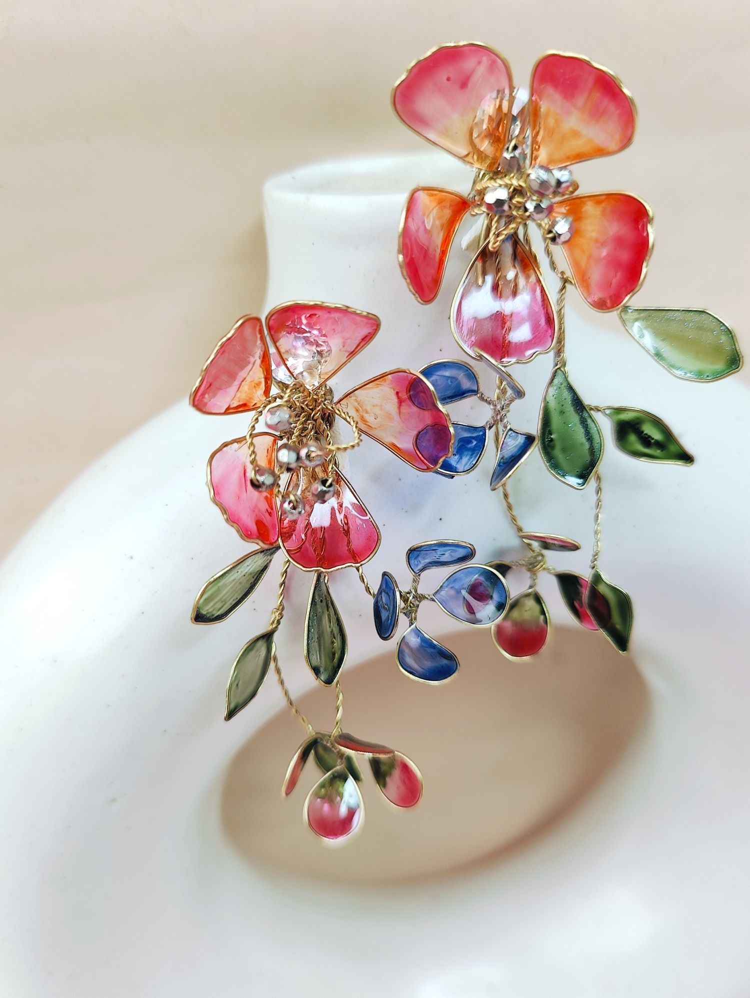 Pink floral resin earring for women, lightweight haldi mehendi jewelry